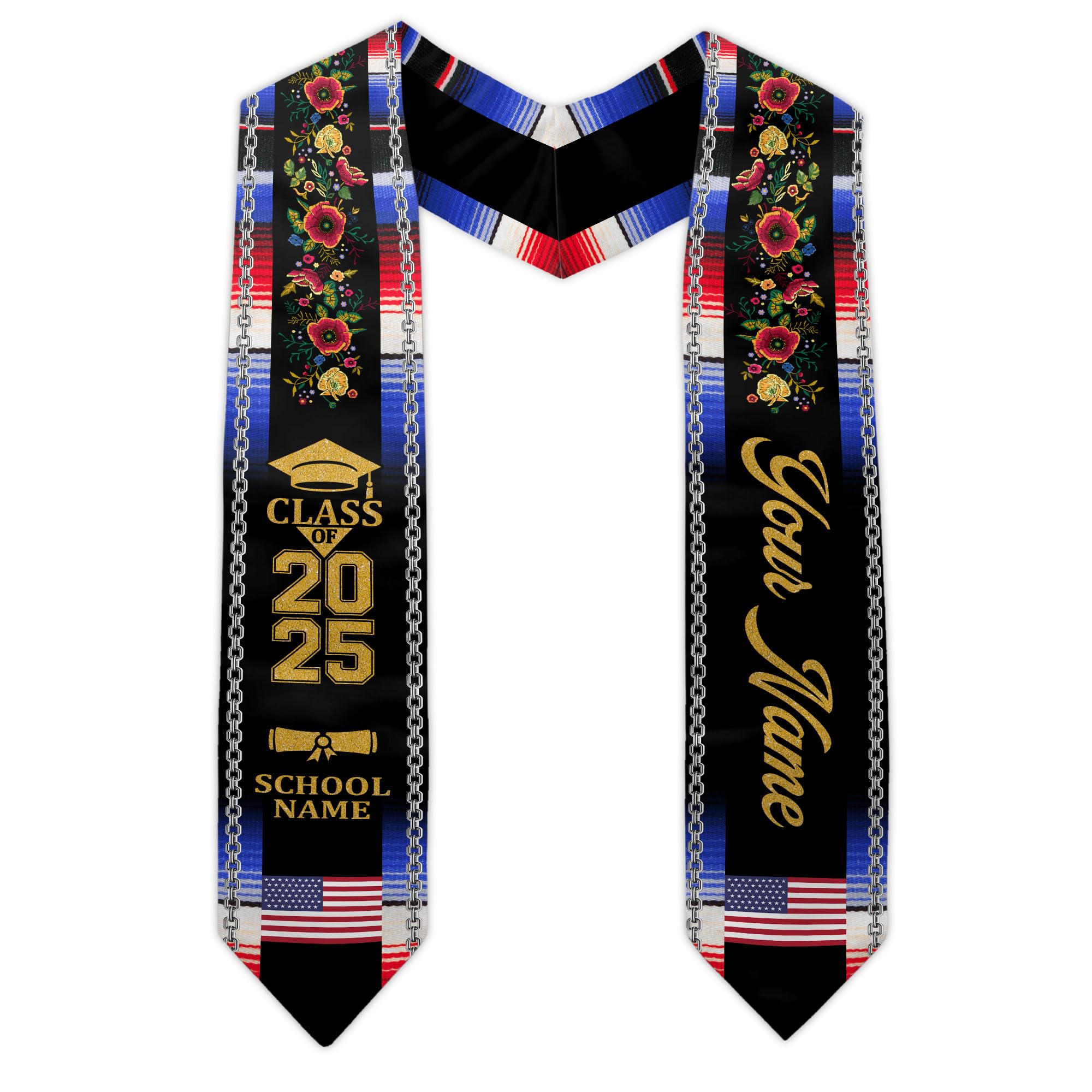 MonkeyVan Personalized USA Graduation Sash, Class of 2025 American Flag Stole Custom Stole for College High School University M16