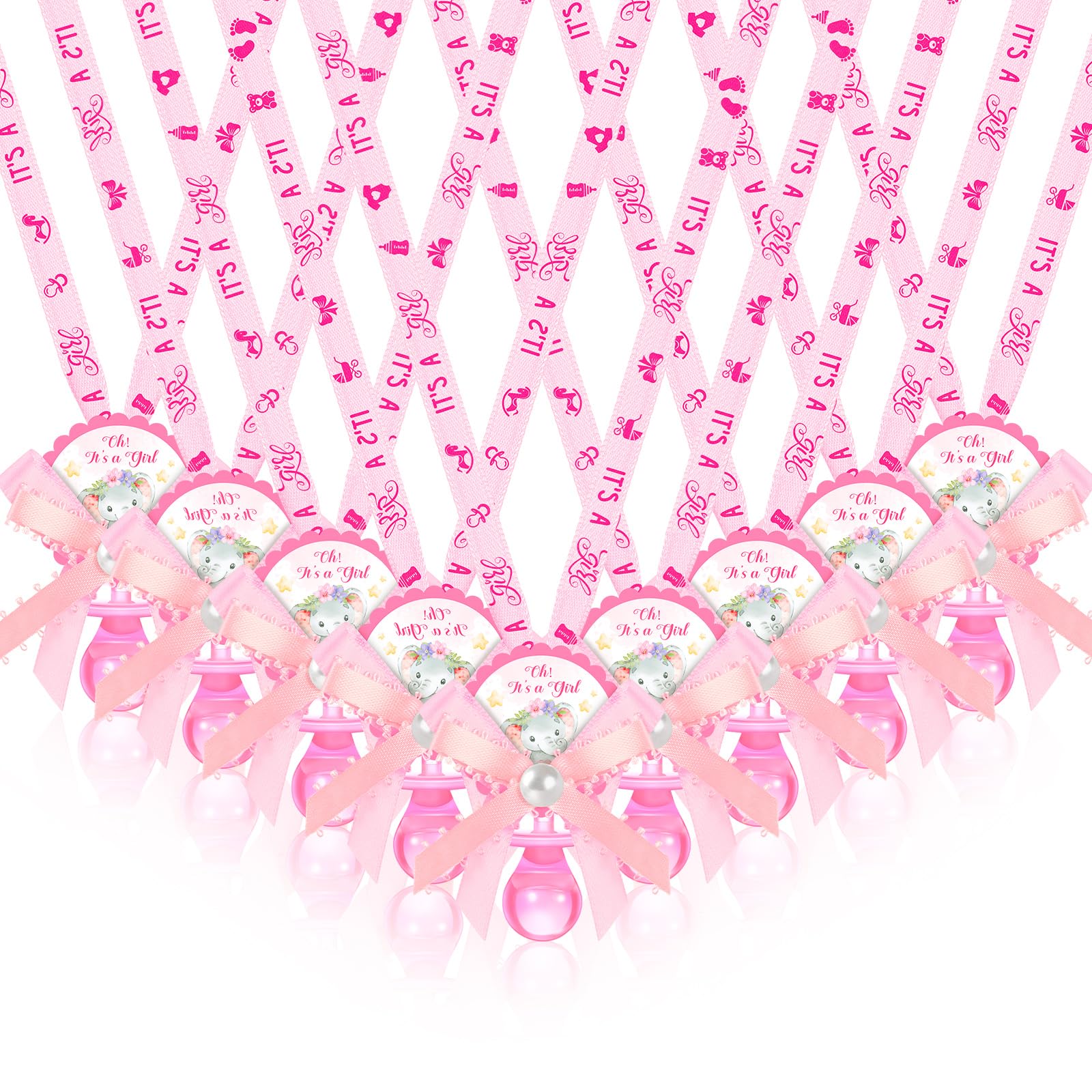 Remuuly 60 Pcs Baby Shower Pacifiers Necklace Cute Elephant Acrylic Pacifier Party Favor Pacifiers Charm Necklace for Girls Boys Baby Shower Party Table Scatter(Girl Pattern)