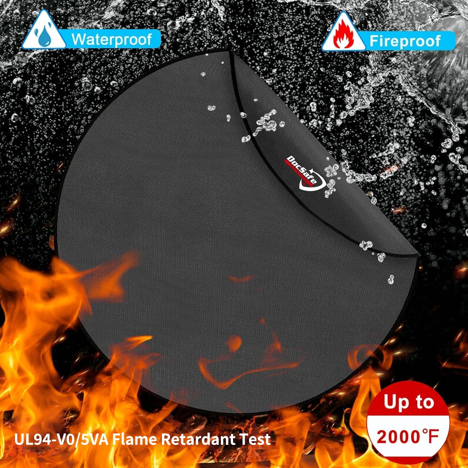122 cm okrągła mata pod grill, DocSafe 4 warstwy mata na palenisko mata ochronna, ognioodporna mata podkładka na palenisko na taras, trawa, na zewnątrz, palenisko i grill, przenośna wielokrotnego użytku i wodoodporna, czarna