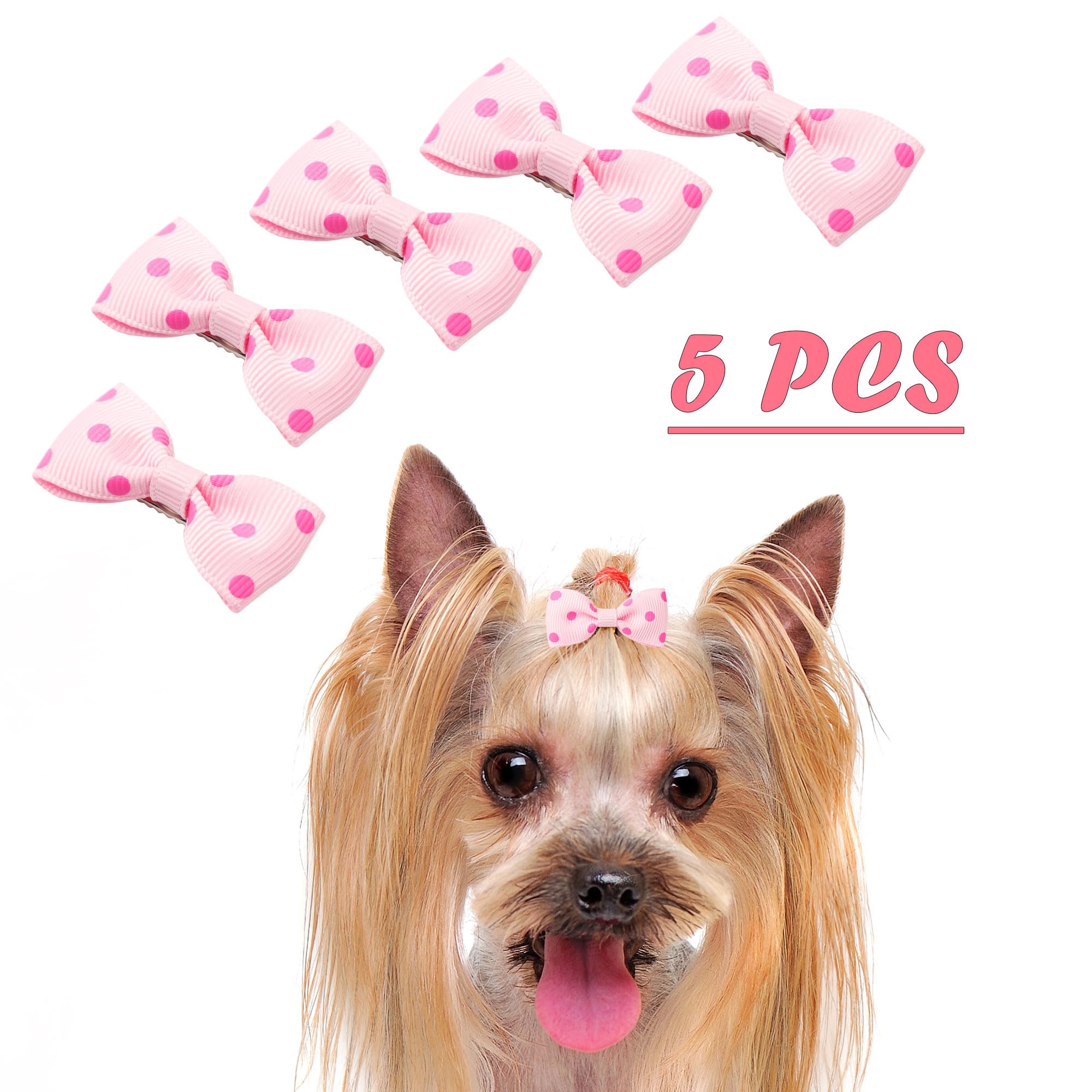sourcing map 5pcs Barrette pour Chien avec nœud à Pois Pince Rose