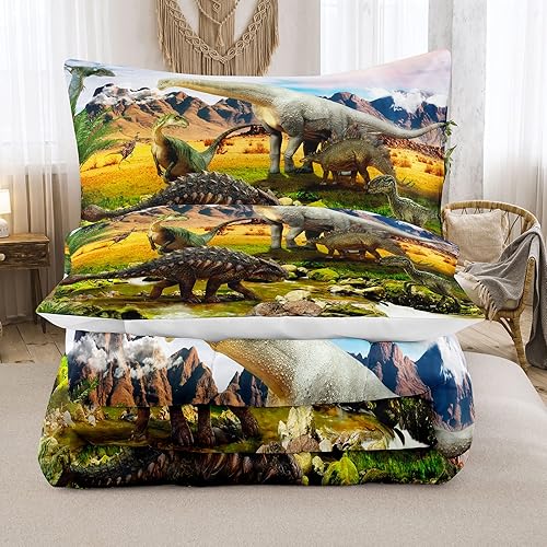 Miniatura 3 de Bodhi Juego de ropa de cama de dinosaurio de tamaño matrimonial para niños adolescentes, edredón para niños con fundas de almohada, decoración de