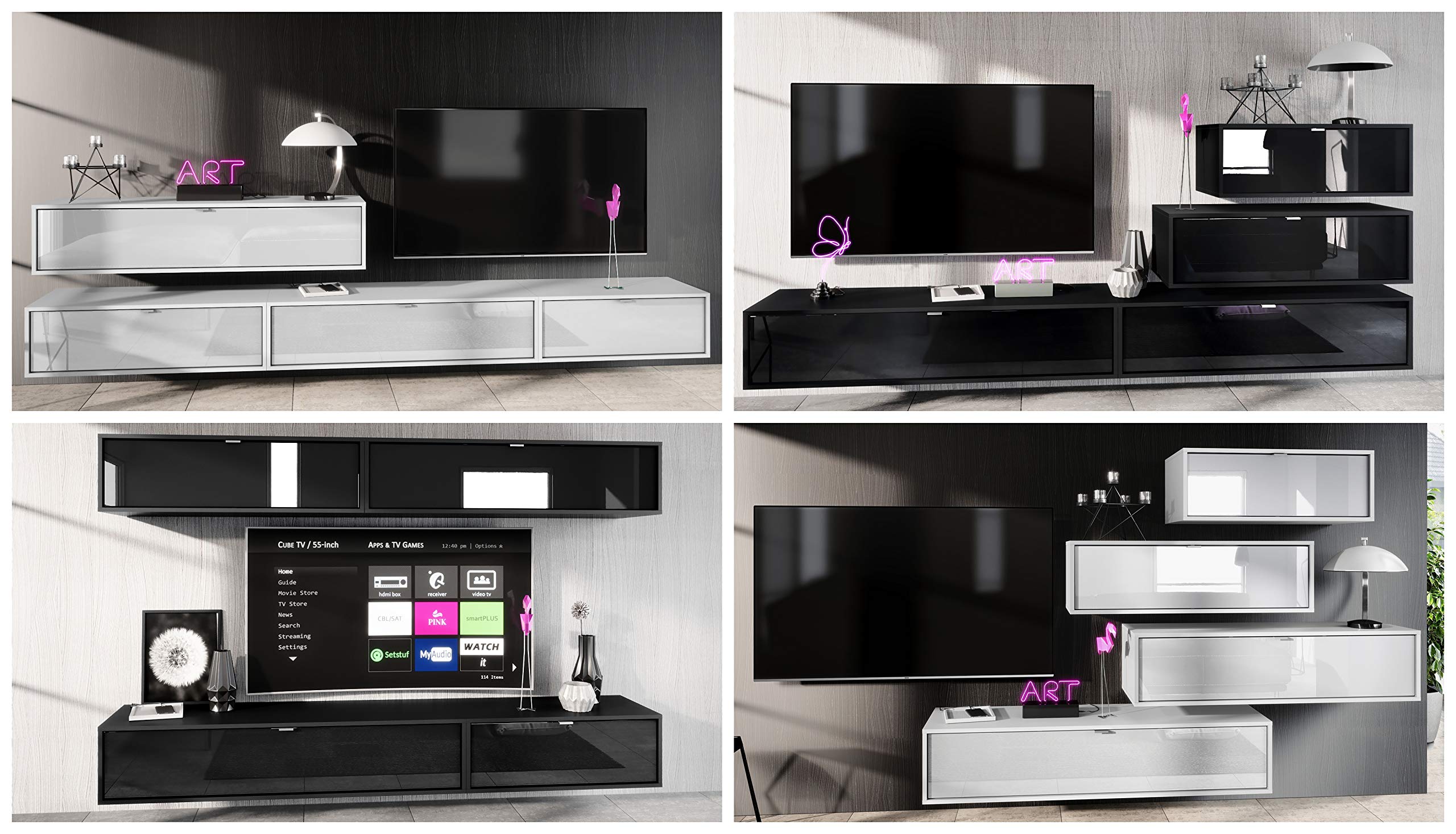 Vladon TV Board Lana 140 Mobile da Parete Porta TV 140 x 29 x 37 cm, Struttura in Bianco Opaco, Frontali in Bordeaux High Gloss | Ampia Scelta di Colori