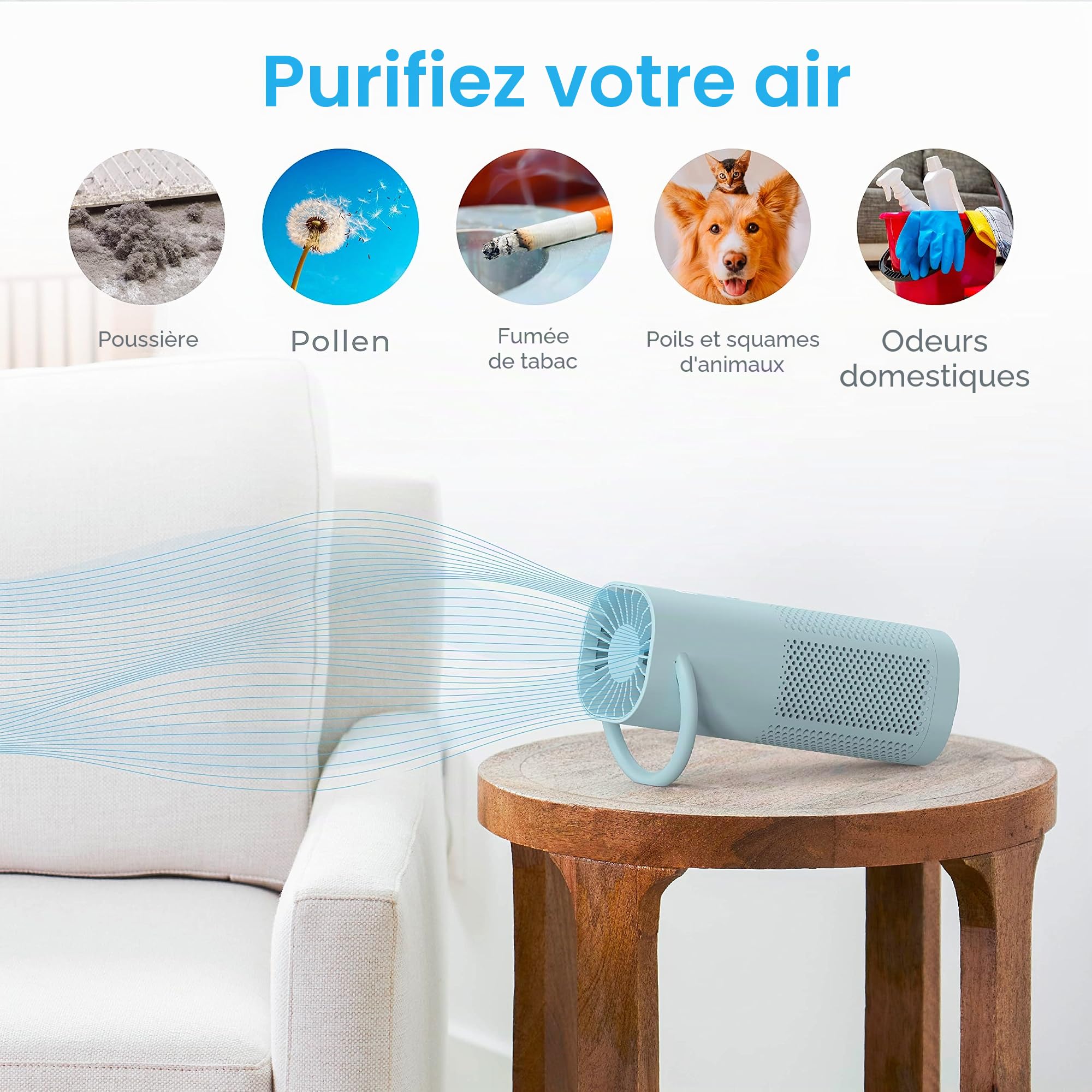 Pure Enrichment PureZone Mini purificateur d'air portable – Le véritable filtre HEPA sans fil nettoie l'air et élimine 99,97 % de la poussière, des odeurs et des allergènes près de chez vous