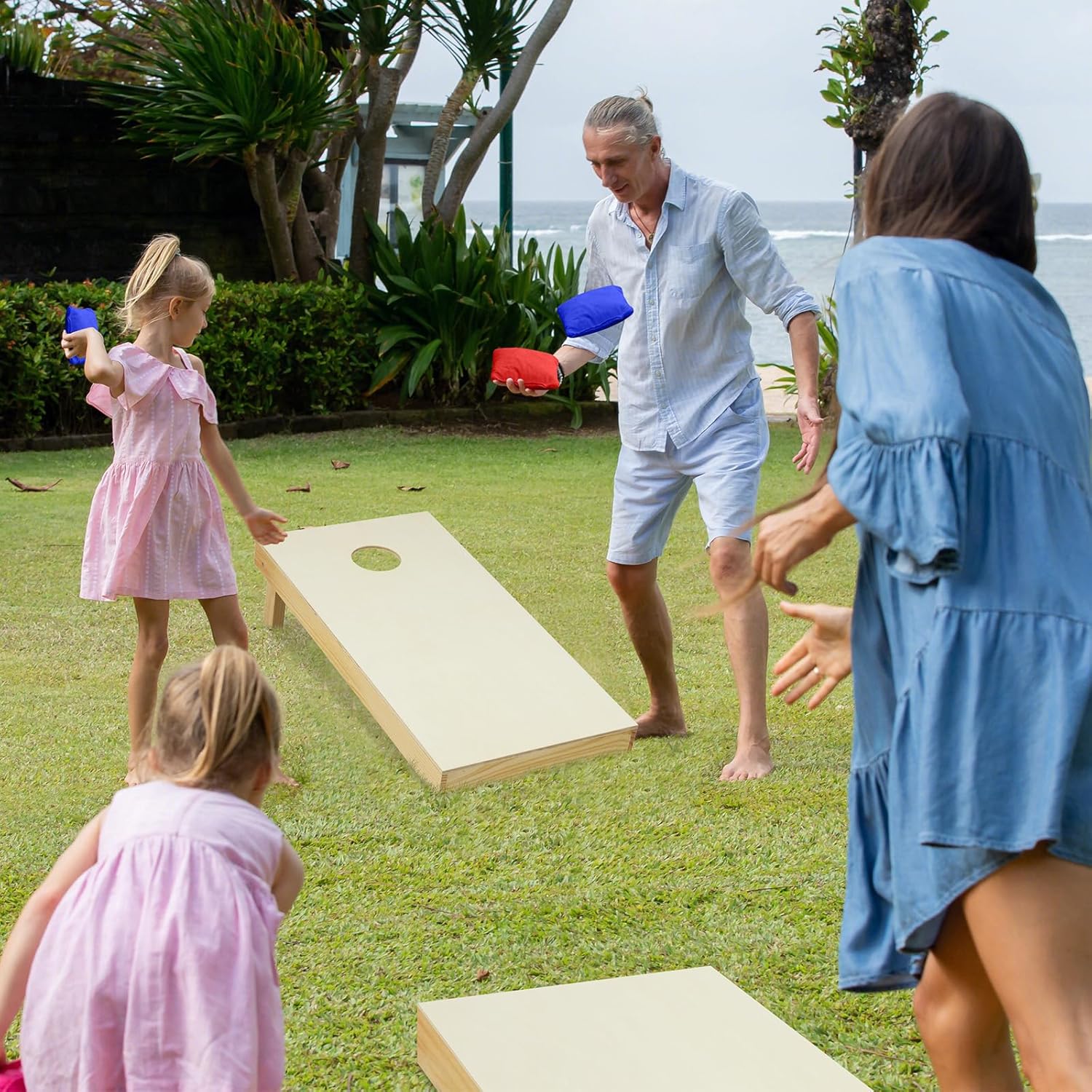 GYMAX Cornhole Board Set, 3 x 2 FT/4 x 2 FT Includes Solid Wood Cornhole Boards, 8/16 Bean Bags, Storage Bag & Handle, Corn Hole Toss Games for Adults Outdoor Lawn Yard