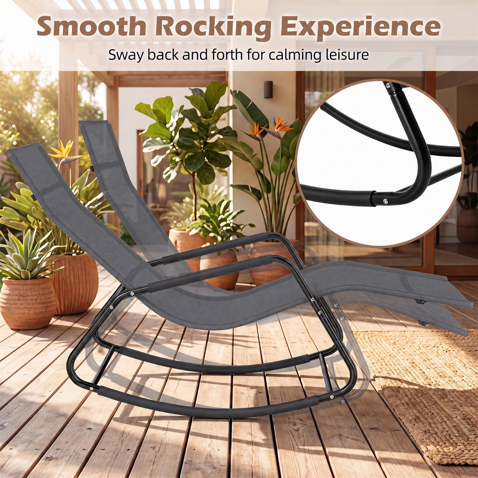 GOPLUS Chaise Longue à Bascule Métallique avec Tissu Respirant (Gris)