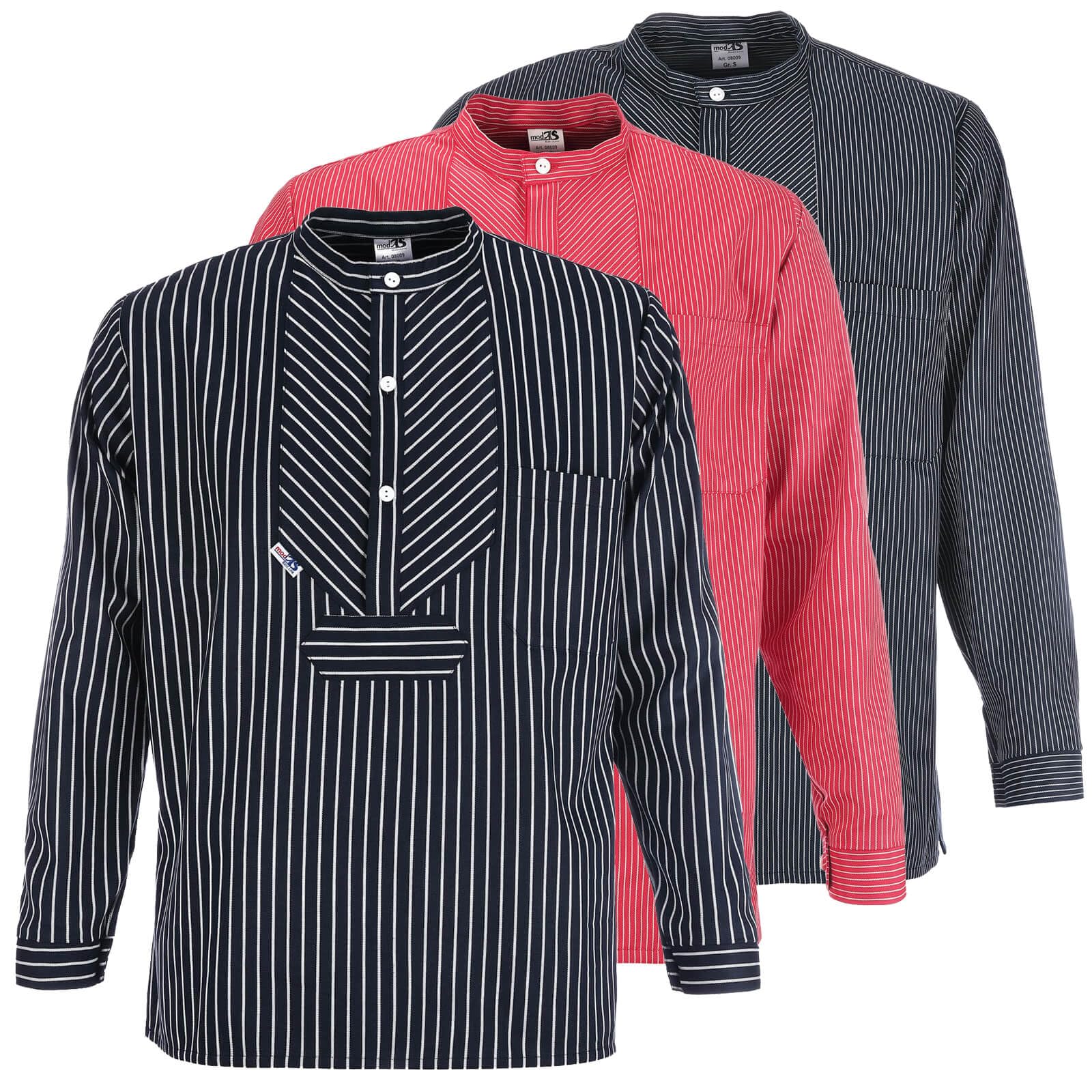 modAS Unisex Finkenwerder Fischerhemd Basic Line – Hemd Seemann Skipper Fischer-Hemd gestreift aus Baumwolle mit Breiten Streifen in Blau Größe 3XL