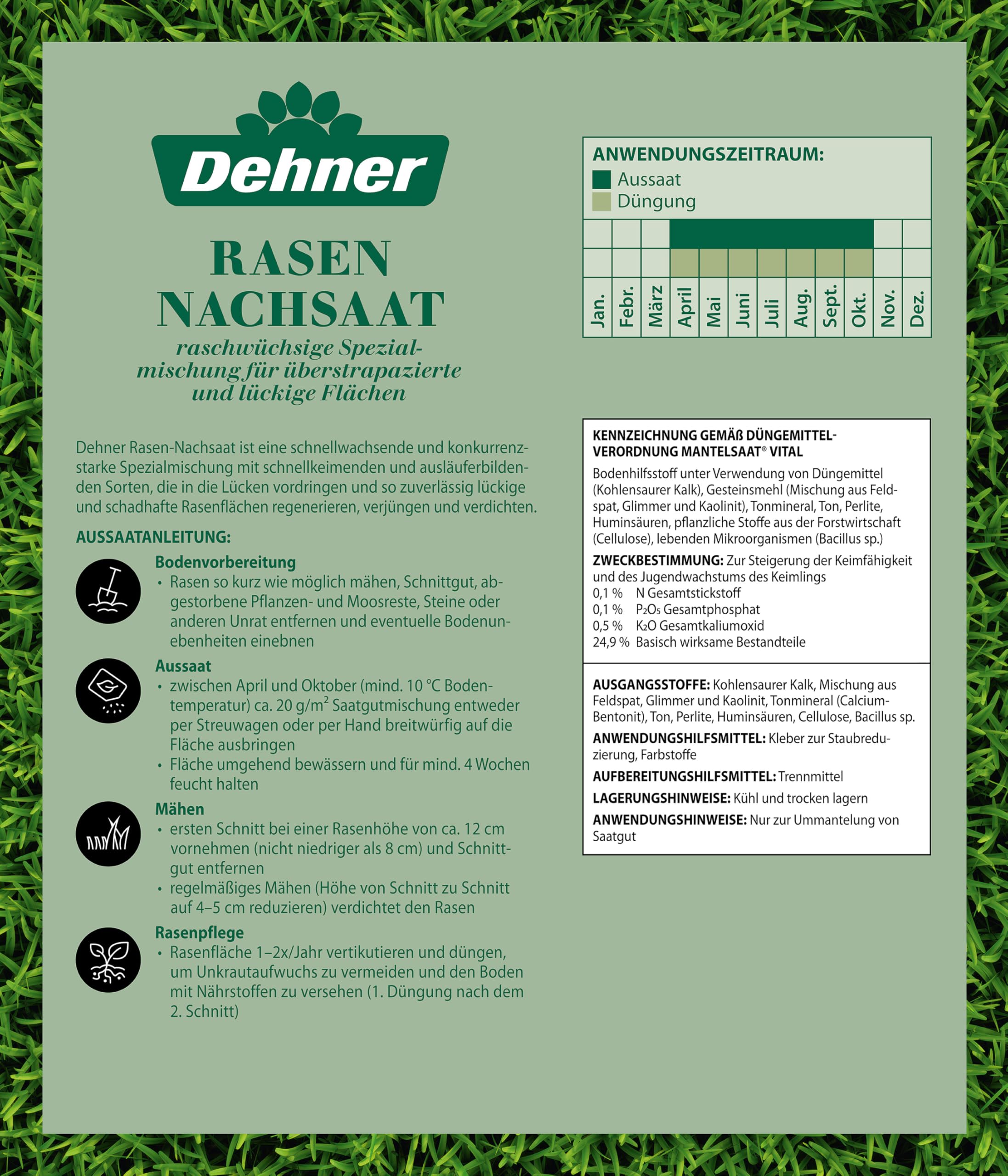 Dehner nasiona trawnika, sucha trawa, wysokiej jakości mieszanka nasion, szybko kiełkujące, 300 g, na ok. 25 m²