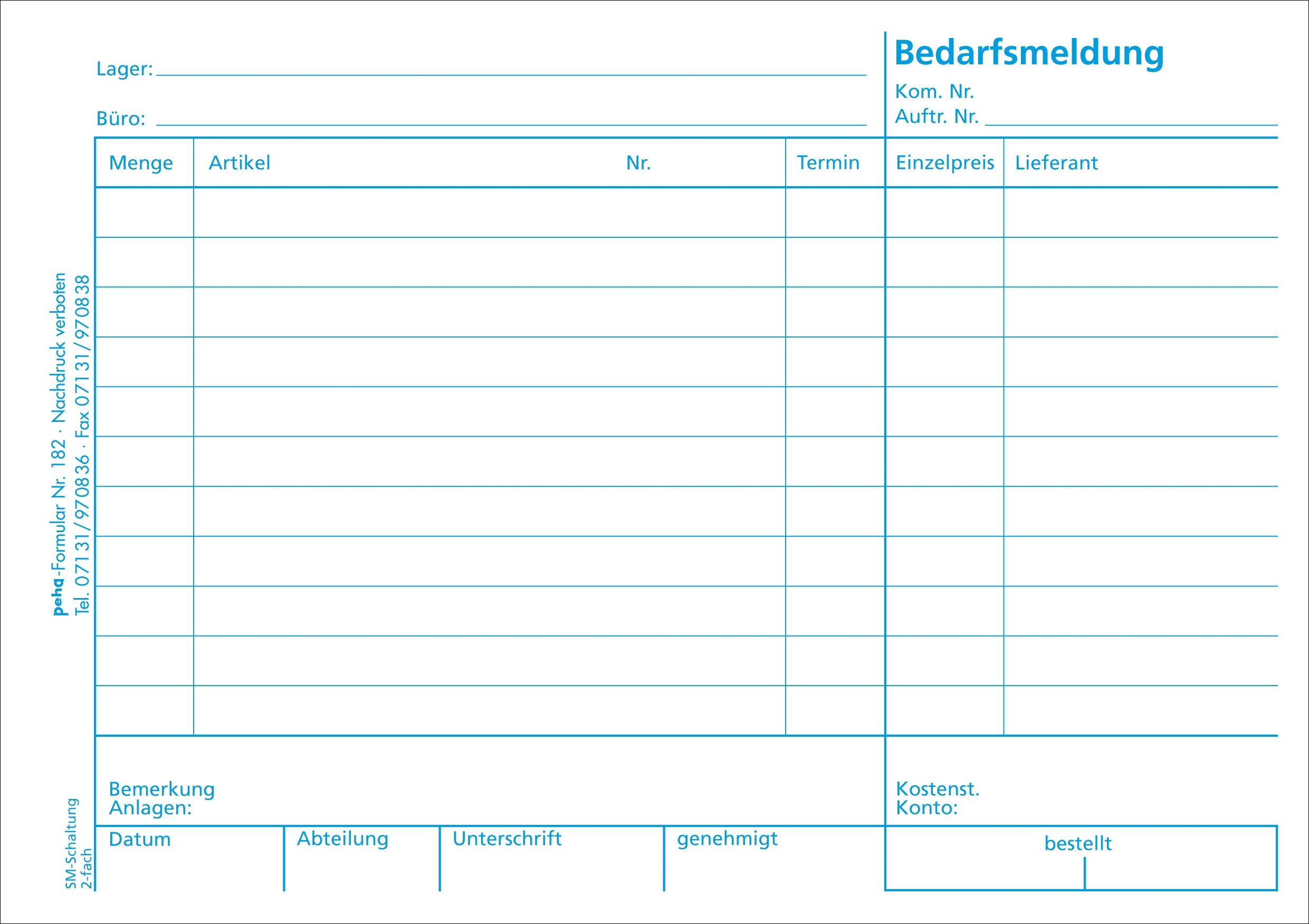 peha 182 Formular Bedarfsmeldung A5 quer, 100 Blatt/Block mit Blaupapier (5 Stück)
