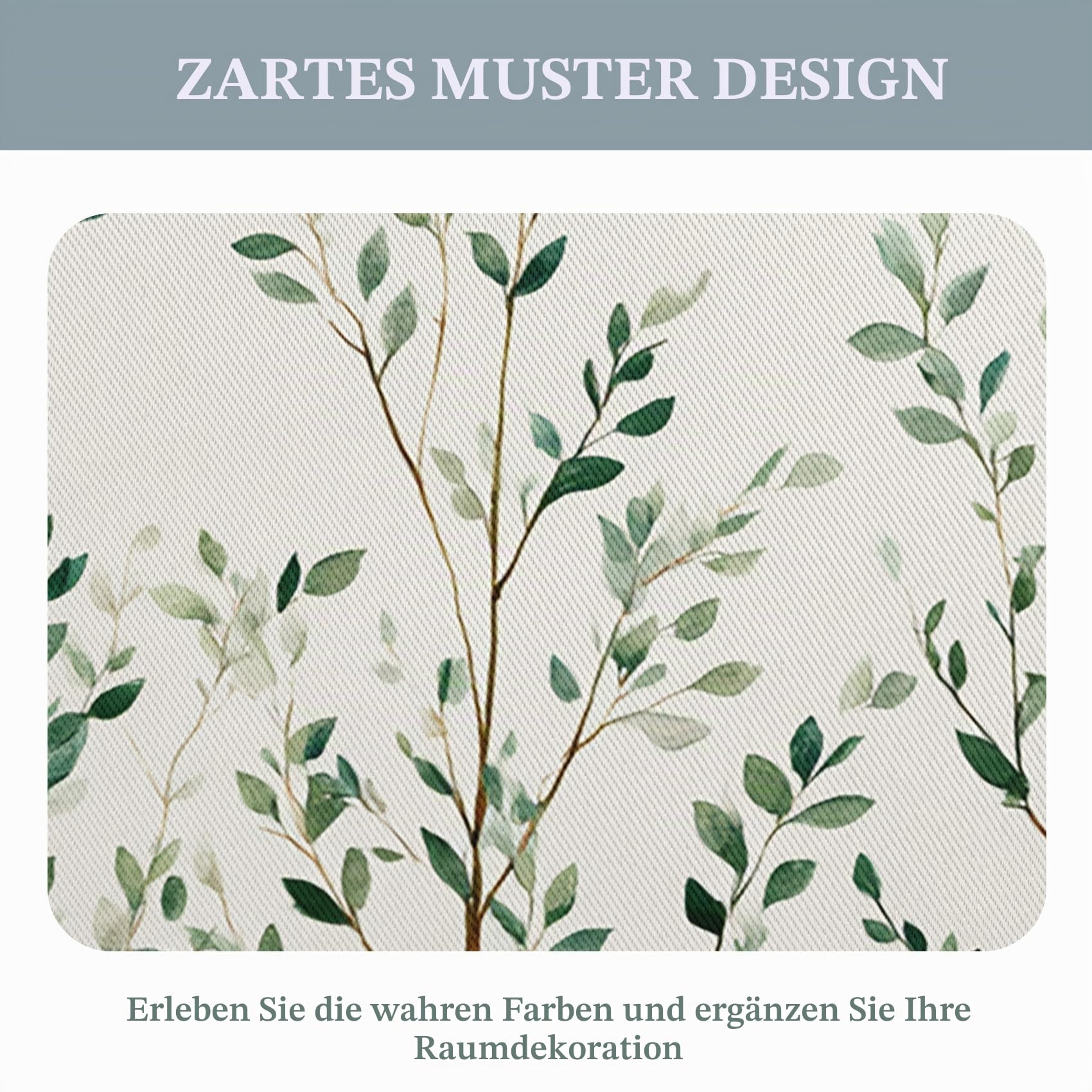 Generisch Blickdichte Vorhänge Weiß Grünes Blatt Muster, H 200 x B 140 2er Set - Pflanze Baum Fenster Gardinen mit Ösen, 200 cm Lang Curtains Wohnzimmer Schlafzimmer Deko JU160