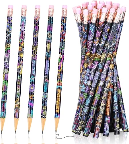 40 lápices brillantes coloridos de madera neón para niños recuerdos de fiesta de neón lápices divertidos que brillan en la oscuridad lápices de
