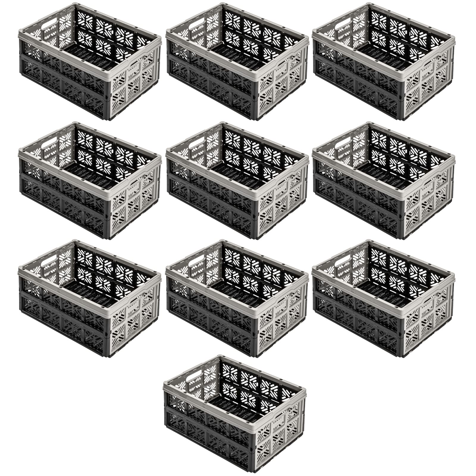 10 szt. stabilnych, profesjonalnych składanych skrzynek, 32 l, 36 x 49 x 23,5 cm, składana skrzynka transportowa, możliwość układania w stos, szara/grafitowa