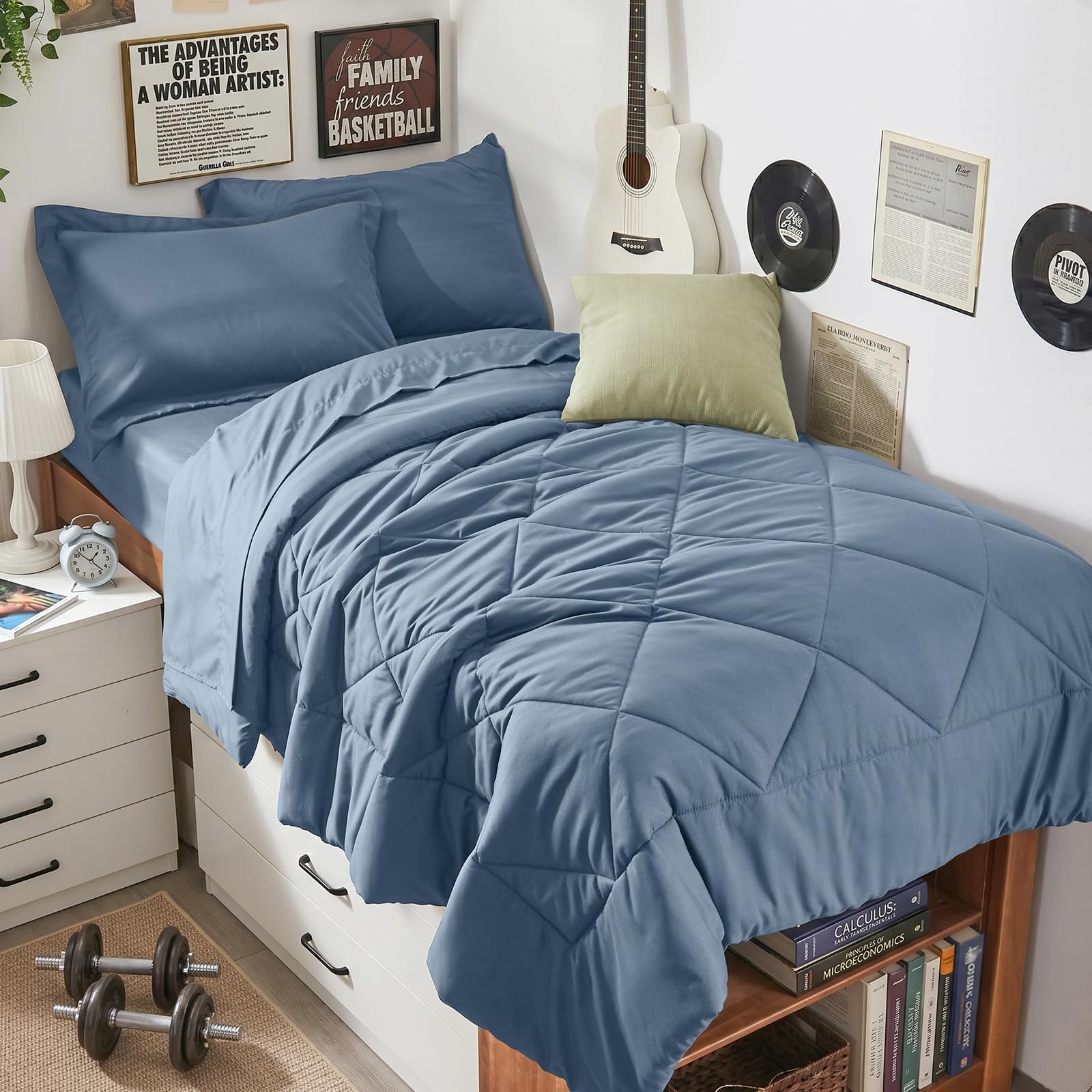 HEVUMYI 5-Piece Twin Comforter Set, Dusty Blue Bed in a Bag