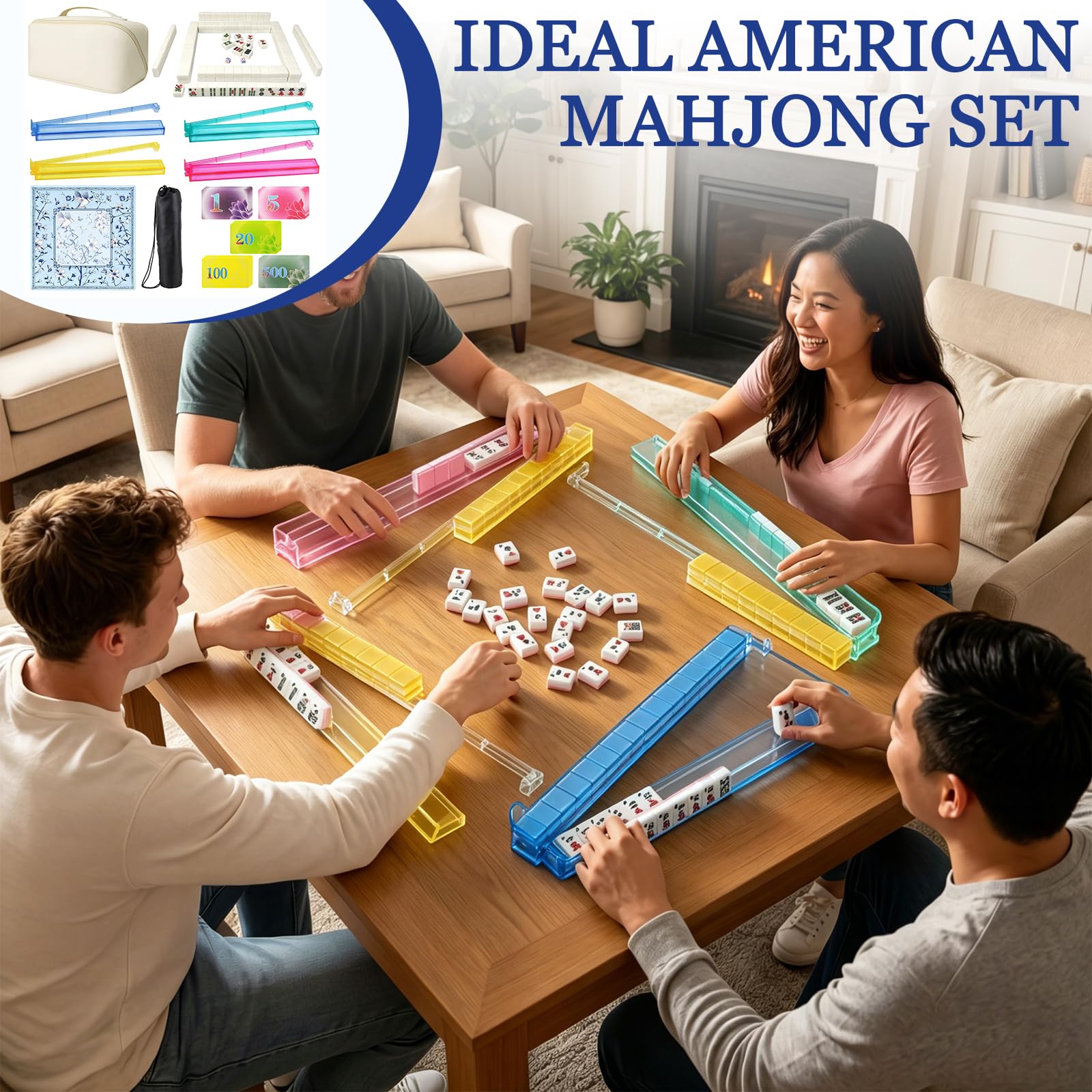 Mini set Mahjong, con 144 piastrelle Mahjong, borsa portaoggetti, supporto Mahjong, carte punteggiate, tappetino da tavolo da gioco, set da tavolo cinese portatile, gioco per la famiglia per uccidere