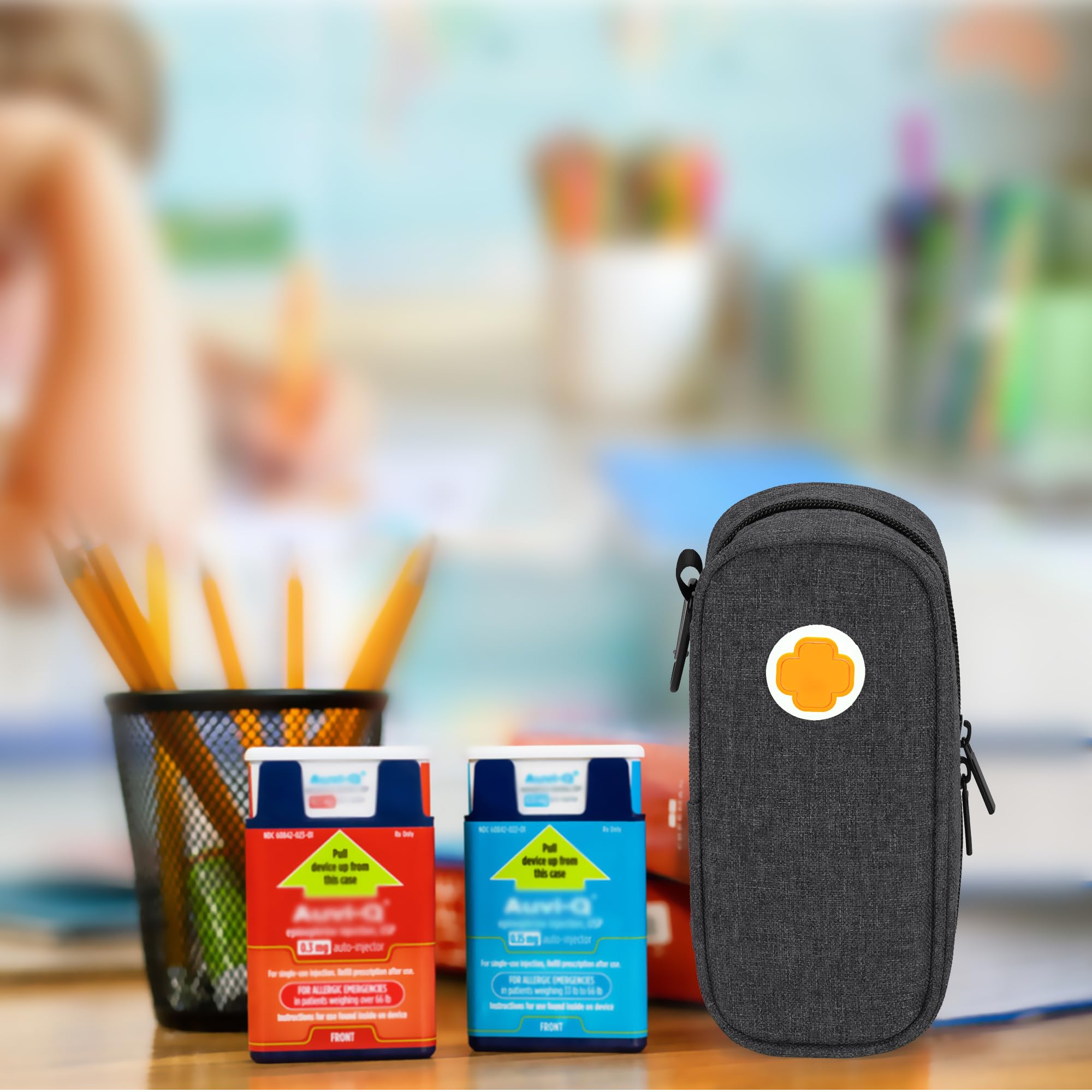 CURMIO Borsa da trasporto in Epipen isolata, borsa portatile per medicinali per 2 EpiPen, Auvi-Q, siringhe, fiale, spray nasale, casa e viaggio, Nero