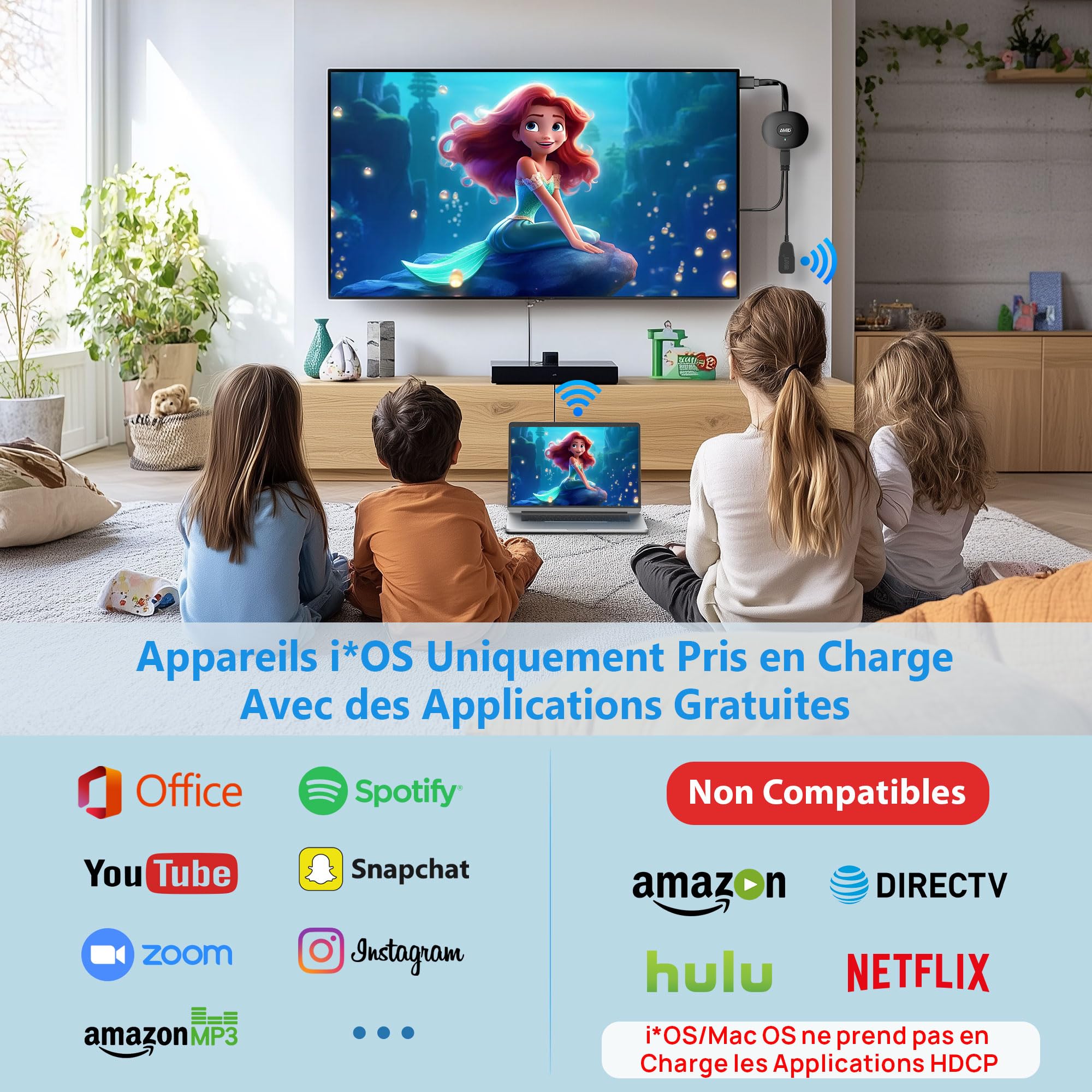 SOCLLLife Adaptateur HDMI sans Fil 4K Miracast HiFi Dongle pour PC/Moniteur/Projecteur HDTV