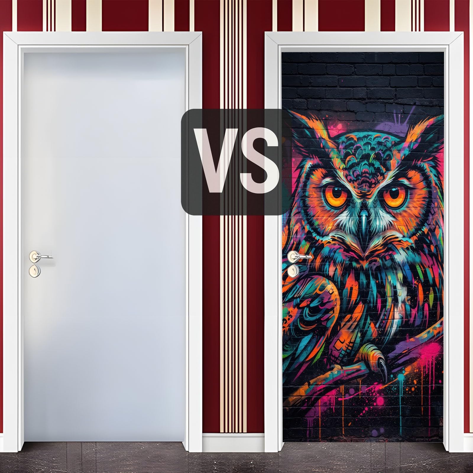 Samoprzylepna naklejka na drzwi 3D 90x200 cm - powłoka samoprzylepna do drzwi kreskówka zwierzę graffiti graffiti, naklejka ścienna na drzwi czarna zwierzę sowa, pcv dekoracyjna sztuka ścienna do