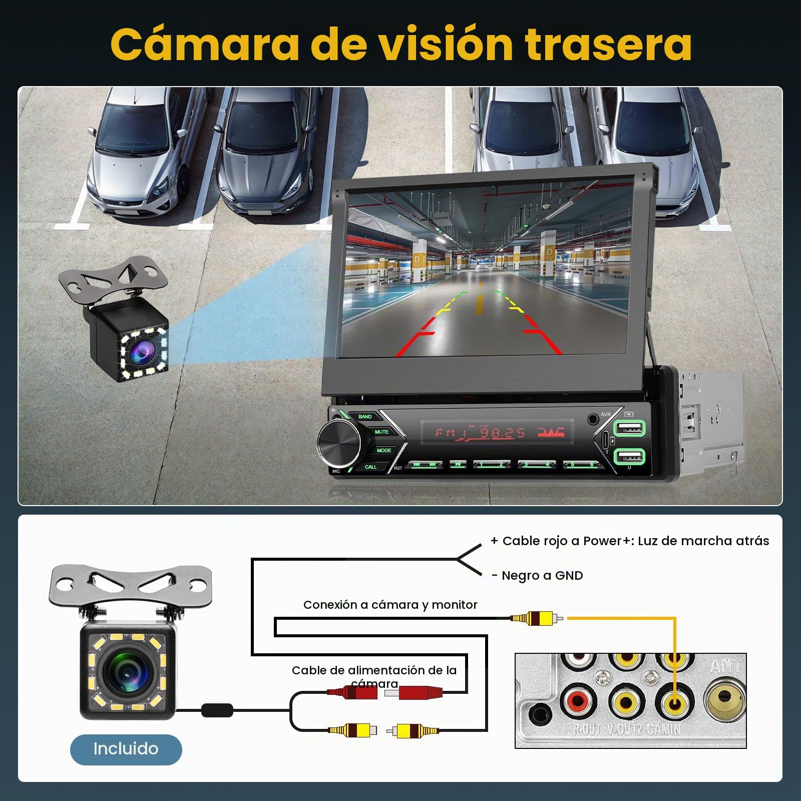 Hikity 1 DIN FM Dab/Dab+ Autorradio con Wireless Carplay Android Auto | HD 7 Pulgadas con Bluetooth Retroiluminación Multicolor Cámara de Marcha Atrás Grabador de Vídeo Digital EQ USB AUX