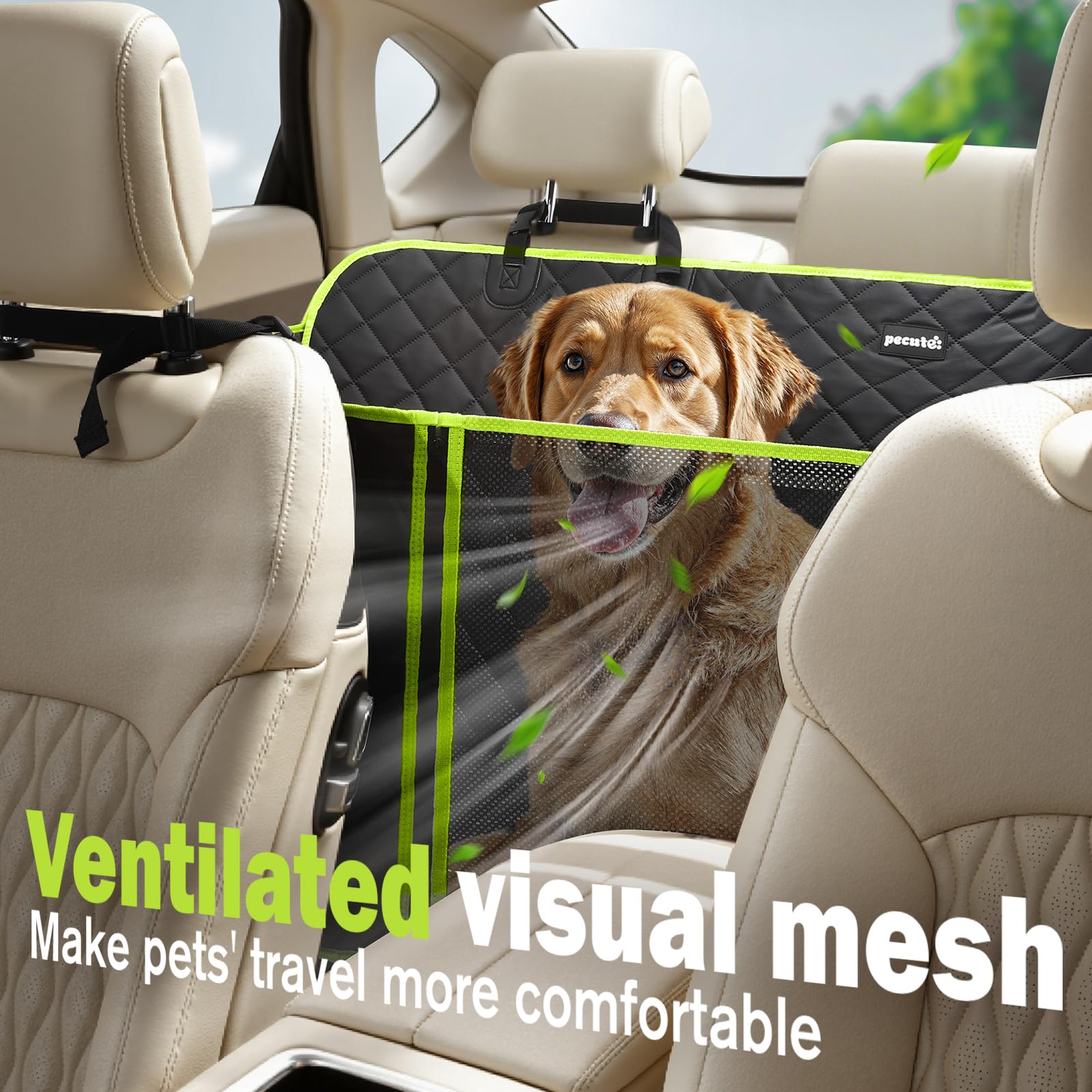 pecute Hundedecke Auto Rückbank mit Hartboden 136x60 cm – Hundedecke Auto wasserdichte Sofa-Leder Unterlage, Mobile Türflügel für Kratzschutz, Leicht zu Reinigen, Bis 150 kg