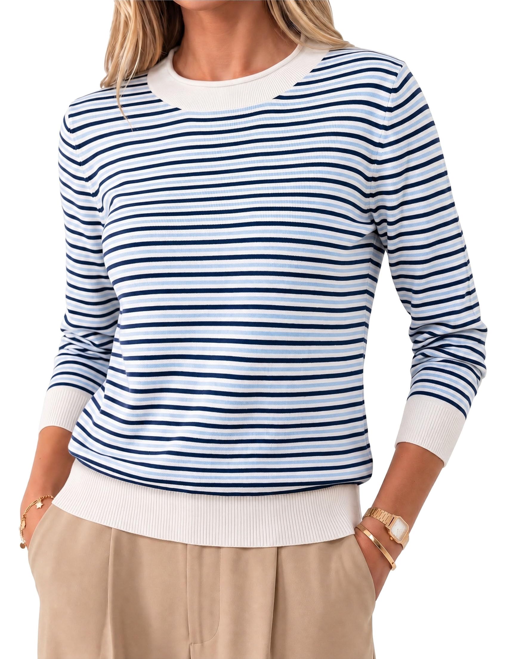 Crewhpo Damen Pullover Langarm Rundhals Strickpullover Herbst Winter Alltag | Weiche Haptik, Rundhalsausschnitt, Rollkanten-Detail, Lockere Passform, Rippbündchen, Alltag, Büro, Freizeit, Herbst