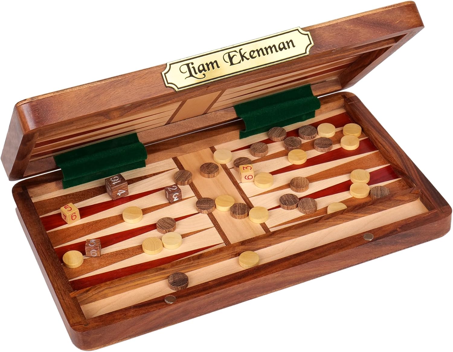 Custom 16-Inch Handmade Backgammon Set – Greek Tavli Style Wooden Board with Unique Checkers & Dice – Personalized Strategy Game for Adults – Portable Travel Set for 2 Players