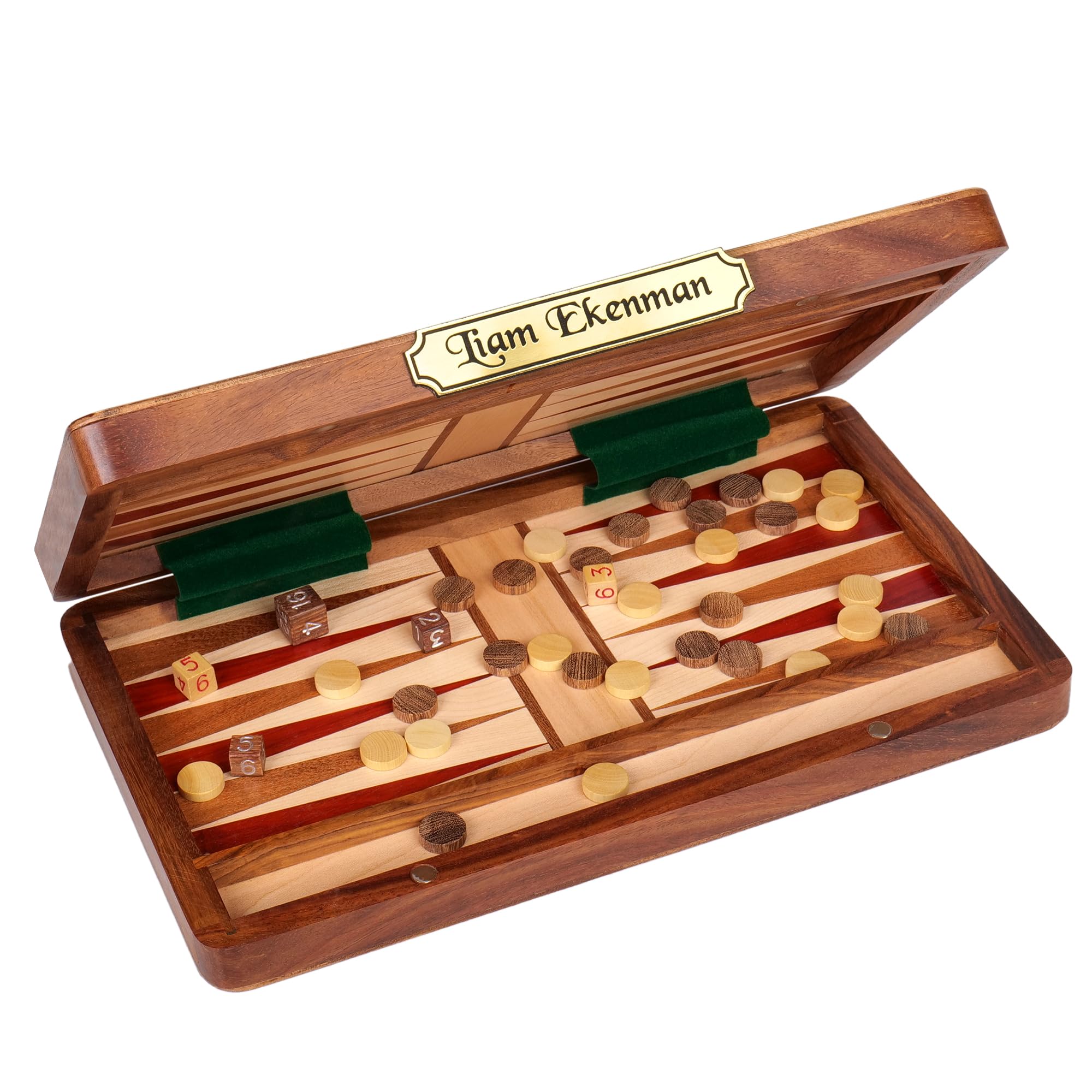 Ensemble de backgammon personnalisé de 40,6 cm fait à la main – Planche en bois de style tavli grec avec dames et dés uniques – Jeu de stratégie personnalisé pour adultes – Ensemble de voyage portable