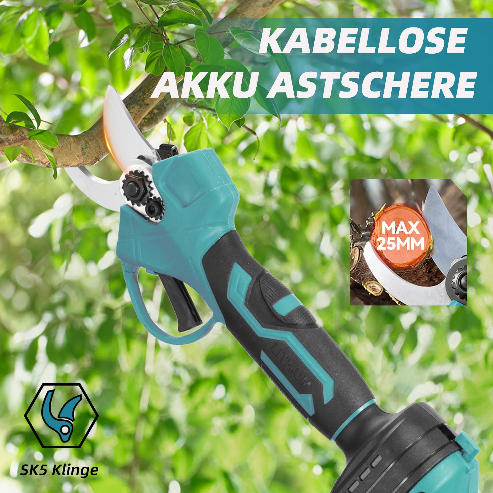 Yofidra 4-IN-1 Mini Kettensäge 6 Zoll mit Teleskopstange & Bürstenlos 25mm Astschere, 180° Einstellbarer Winkel, Akku Hochentaster mit 2 x 3.0Ah Akku und ladegerät, Max. Reichweite bis 4,6m, blau