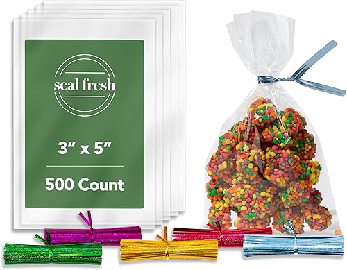 Miniatura 6 de Bolsa transparente con lazos únicos  2 x 10 pulgadas (200 unidades)  Bolsas de celofán para fiesta, bolsas de regalo con cierre de lazo torcido,