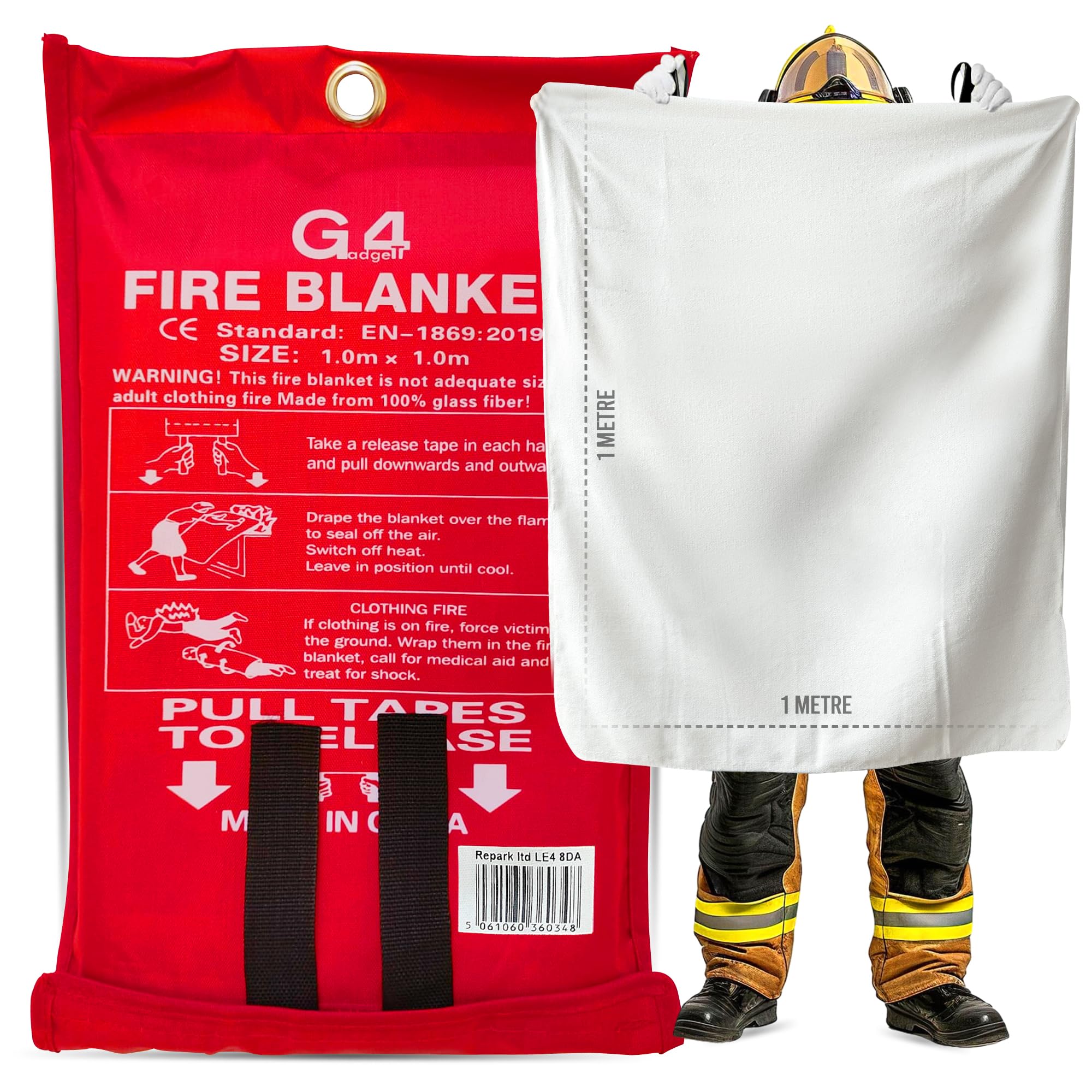 G4GADGET Emergency Fire Blanket - 1 Pack - Large 1m x 1m Fire Suppression Blanket with Loops for Kitchen, Home, Office, Garage, and Caravan - Wall Mountable Fiberglass Fire Blanket-image-2
