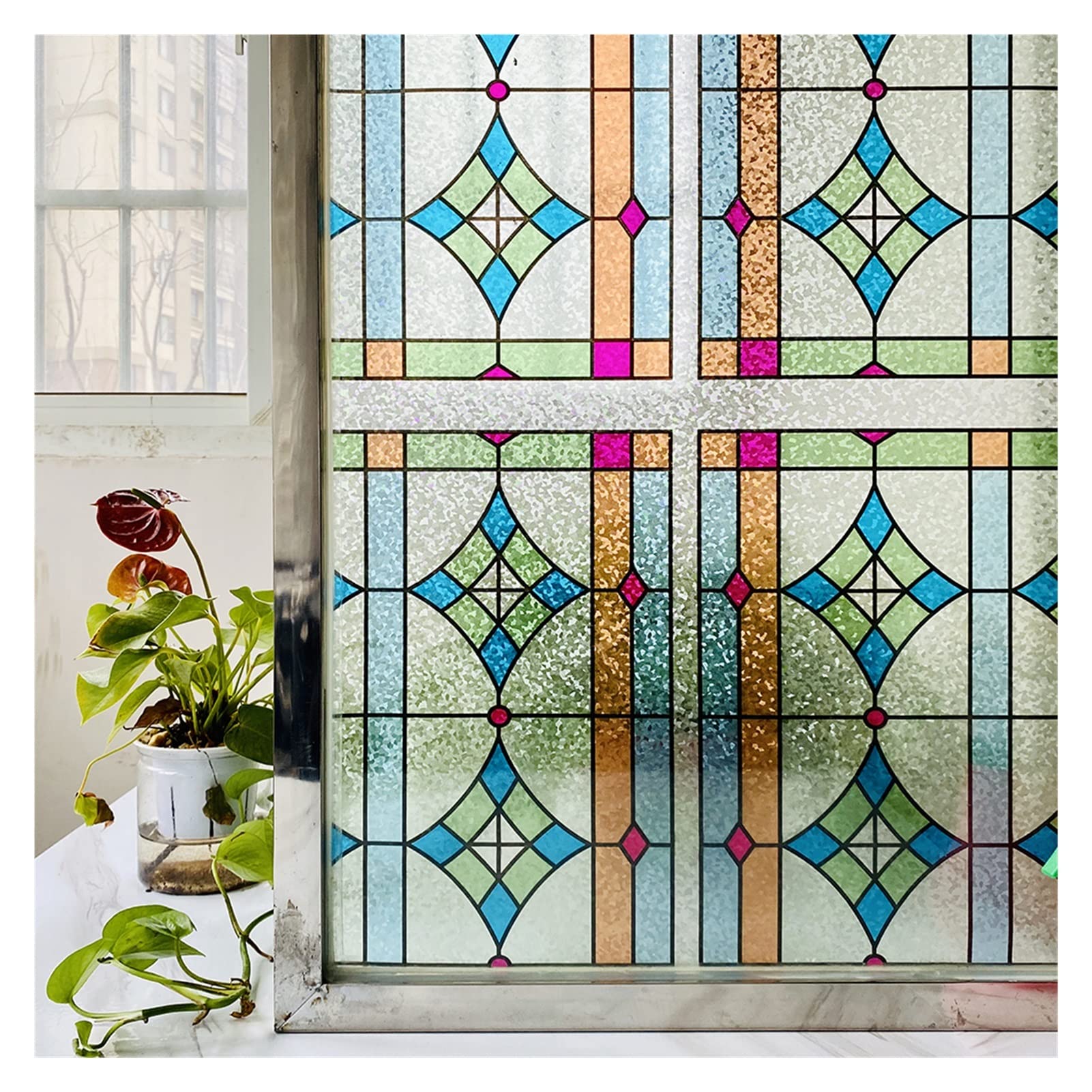 Fensterfolie, gebeizte, dekorative Fensterfolie, mattiert, nicht klebend, statisch haftend, Vinyl-Glasfolie, UV-blockierend, entfernbar (J,75 x 100 cm)