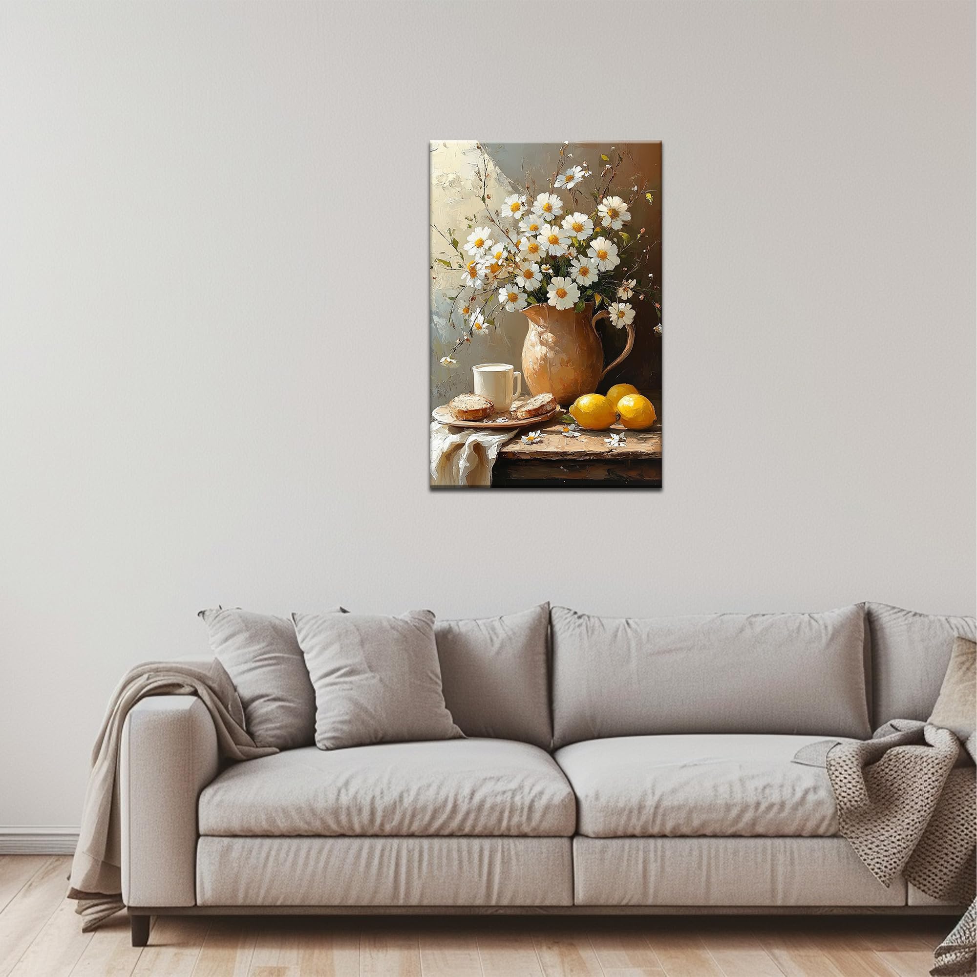 Vintage Floral Wall Art Poster, Lemon Kitchen Pictures Wall Decor Daisy Still Life Print For Bedroom Living Room 12x16 In Unframed - View #6