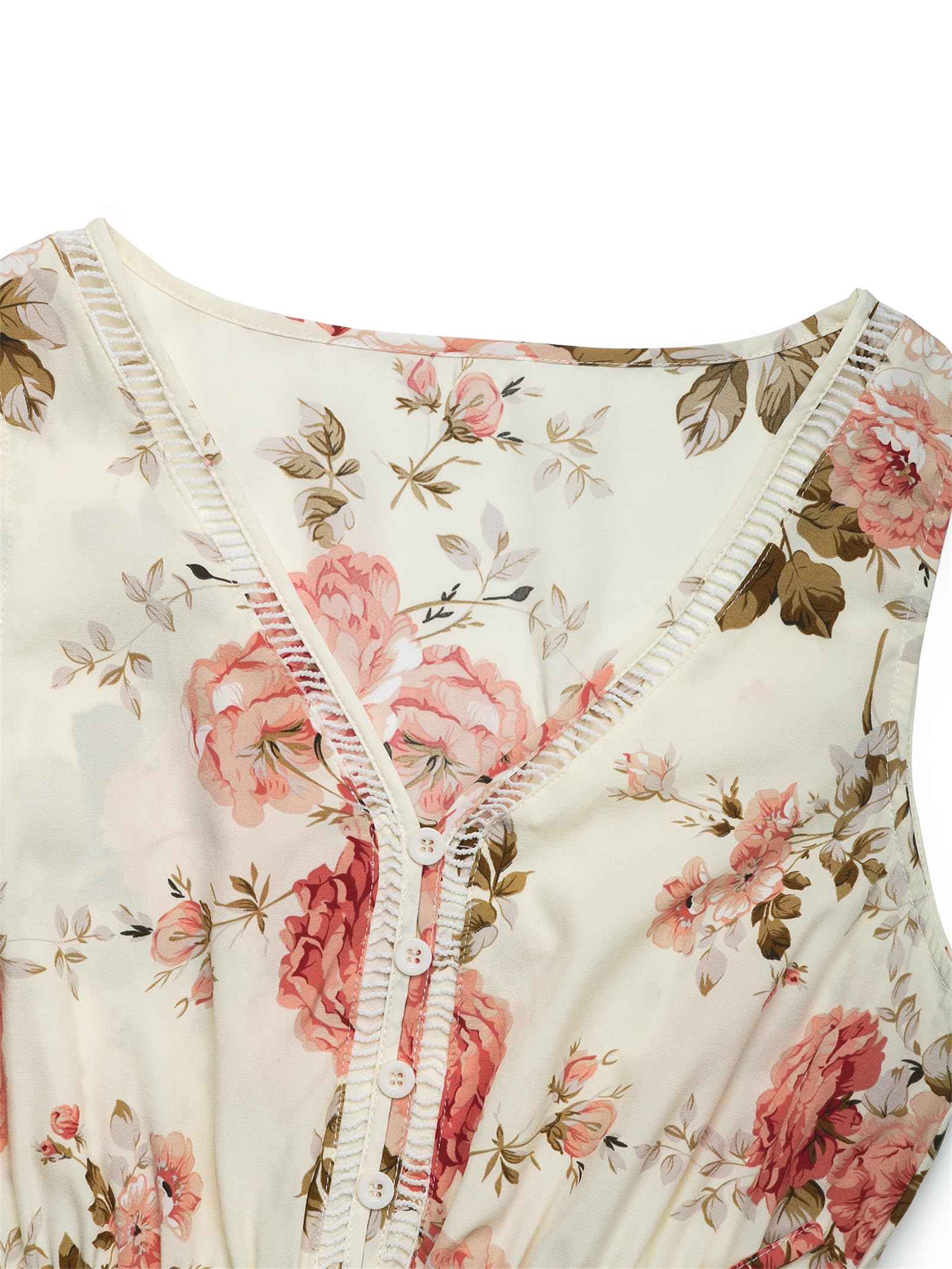 Generisch Bedrucktes ärmelloses Damenkleid, Damen 2025 Sommer ärmellos V-Ausschnitt Boho Knopf Langes Kleid Strand Langes Sommerkleid