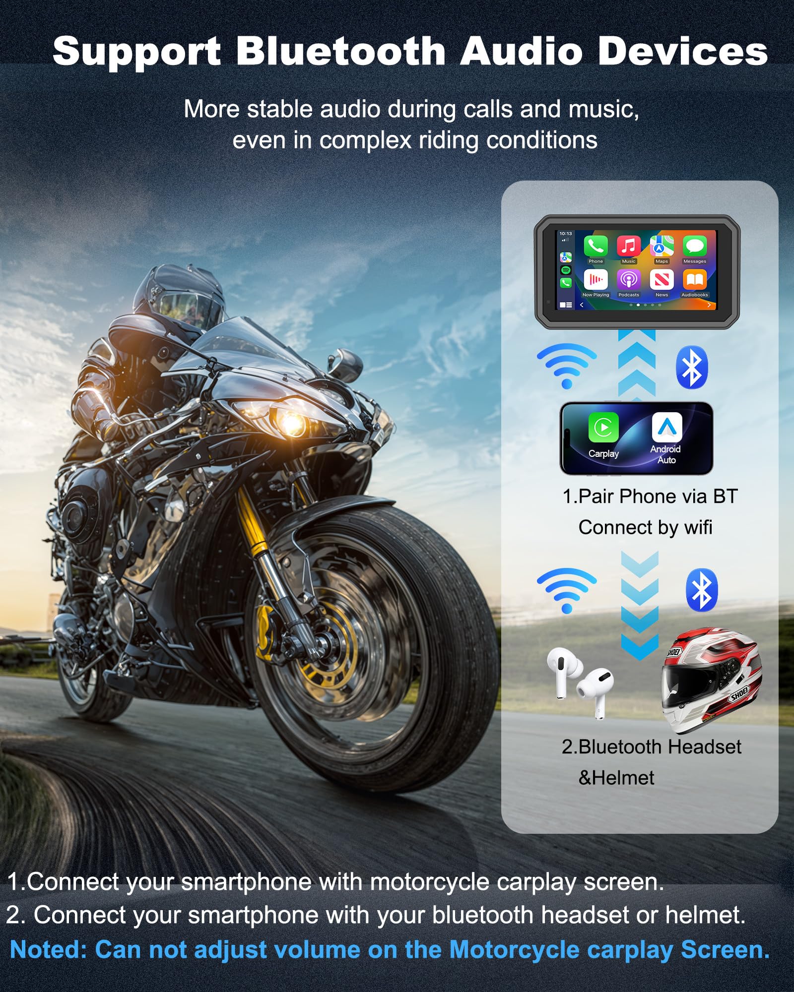 Navigatore Moto 4K Carplay Android Auto 6,25 Pollici Dashcam GPS Bluetooth 64GB