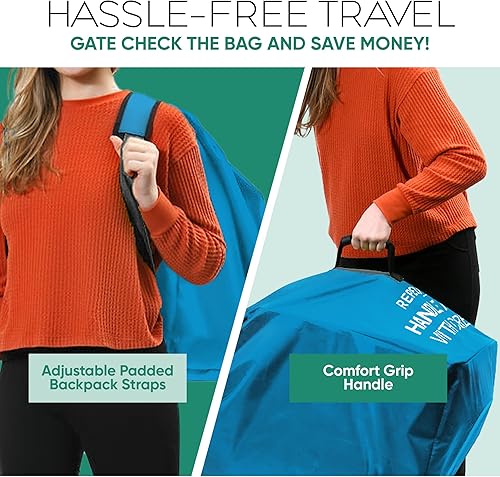 Miniatura 6 de reperkid Bolsa de cochecito mediana para viajes en avión, azul, 42 pulgadas de alto x 26 pulgadas de ancho x 13 pulgadas de profundidad, se adapta a