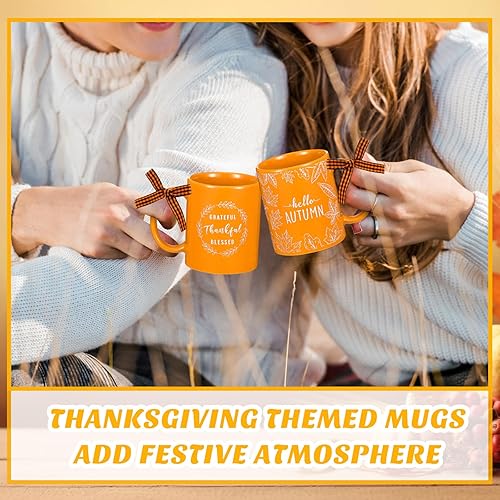 Miniatura 3 de Juego de 6 tazas de café de 11 onzas para Acción de Gracias, regalos de otoño, tazas de café de cerámica, diseño de hojas de arce, decoración de