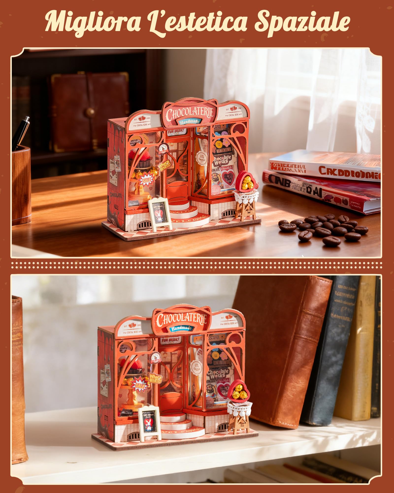 Rolife Miniature Casa Sweet Chocolate Shop, 98 pezzi Kit Casa in Miniatura DIY, Modellismo da Costruire Adulti Casa delle Bambole in Legno Puzzle 3D Nessun collante necessario