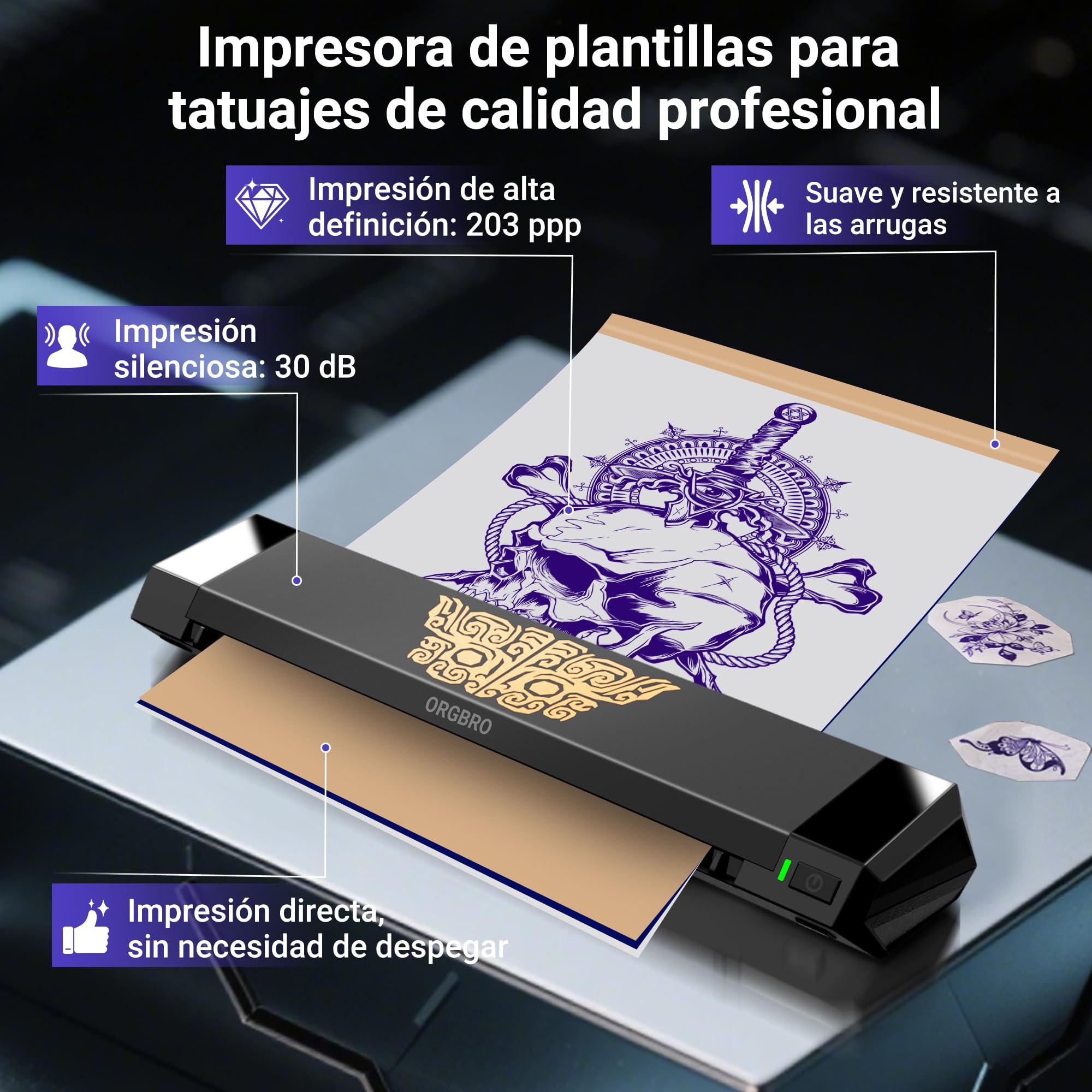 ORGBRO X8 Termocopiadora Tattoo, Impresora Térmica Tattoo Bluetooth con 30 Hojas de Papel de Transferencia, Maquina de Tatuar para Principiantes y Artistas del Tatuaje, Compatible con TeléFonos/Pc