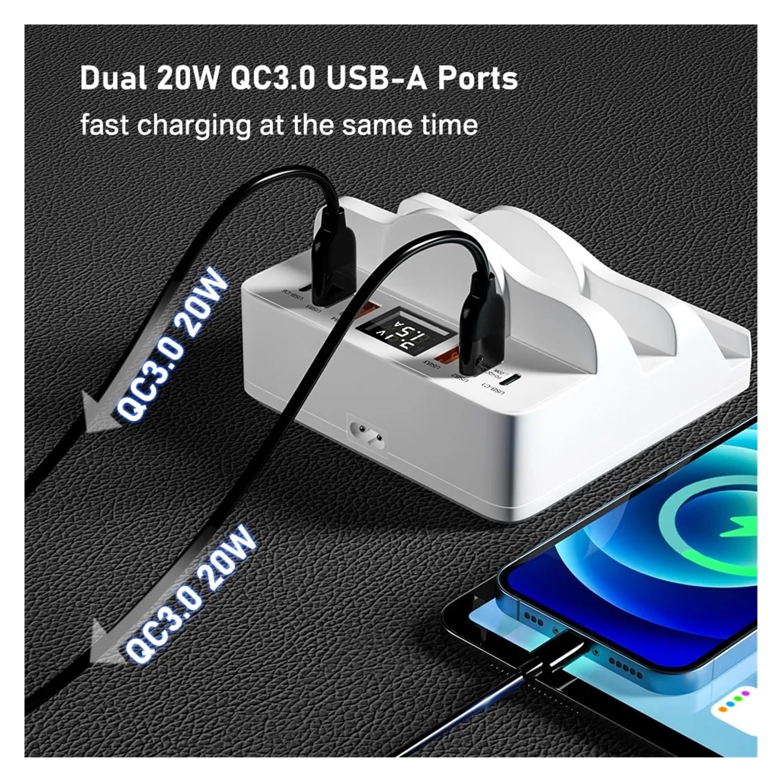 Cargador para múltiples dispositivos, estación del cargador USB de los puertos 80W 6 con el cargador rápido inalámbrico dual del paladio de la carga 3.0 del soporte Carga rápida con múltiples puertos