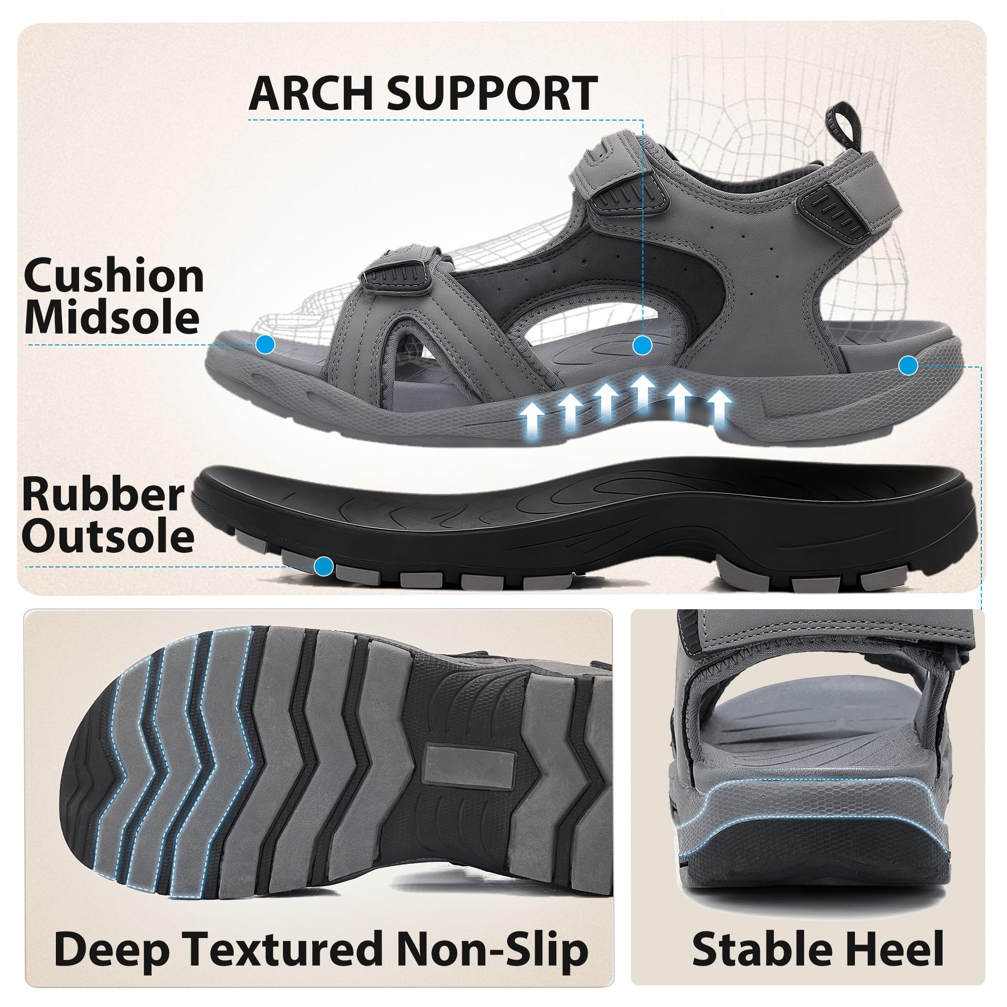 ARRIGO BELLO Sandalias Hombre Antideslizantes Sandals con Soporte del Arco Playa Deportivo Zapatos para Senderismo Actividades Tallas 41-46