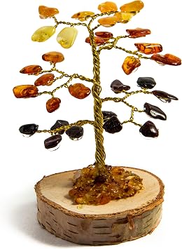 Hand Made Genuine Baltic Amber Tree, Home, Gemstone Tree of Life Small-About 3.15" Tall