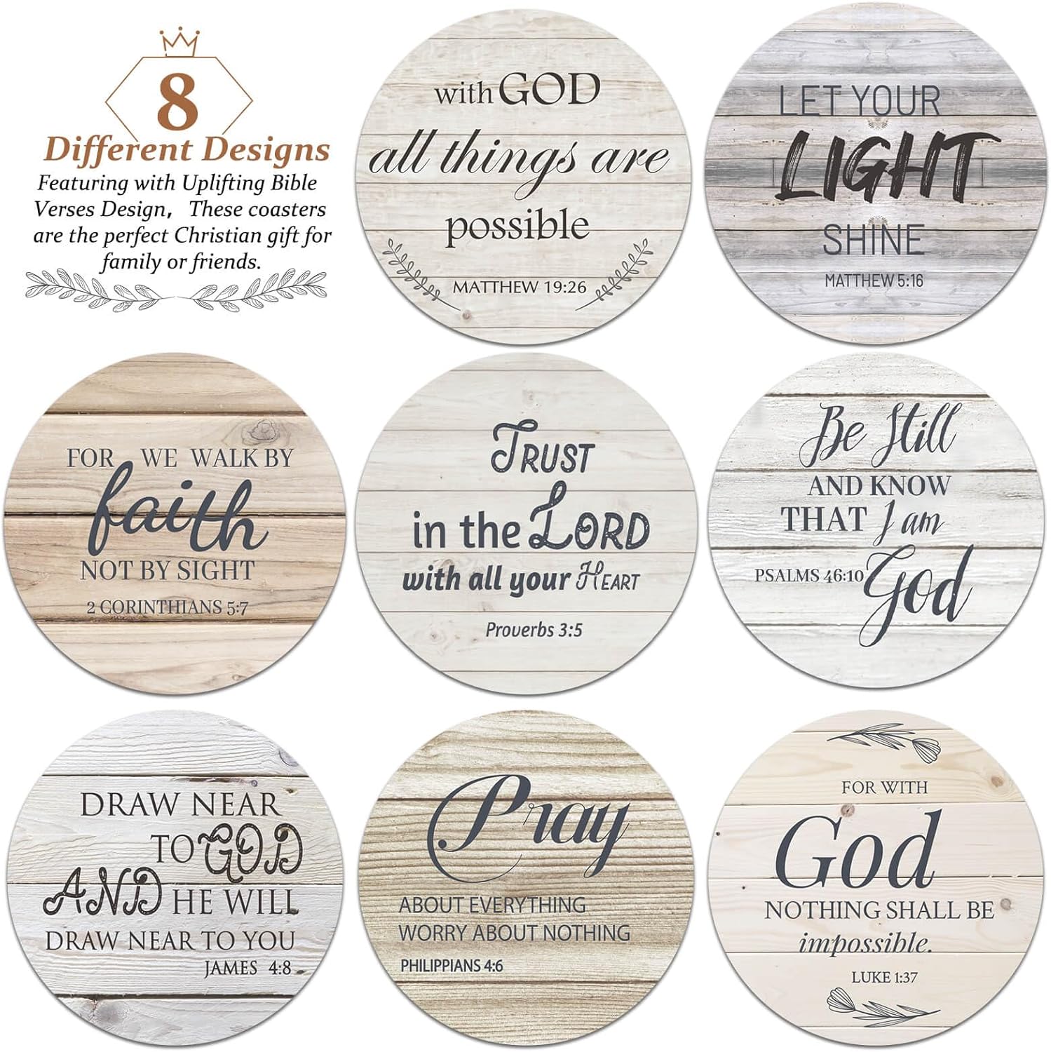 Billbotk Ceramic Coasters with Bible Verses, Christian Coasters Set of 8 with Holder, Absorbent Drink Coasters for Christian Gifts and Home Decor, 4 Inches - Image 4