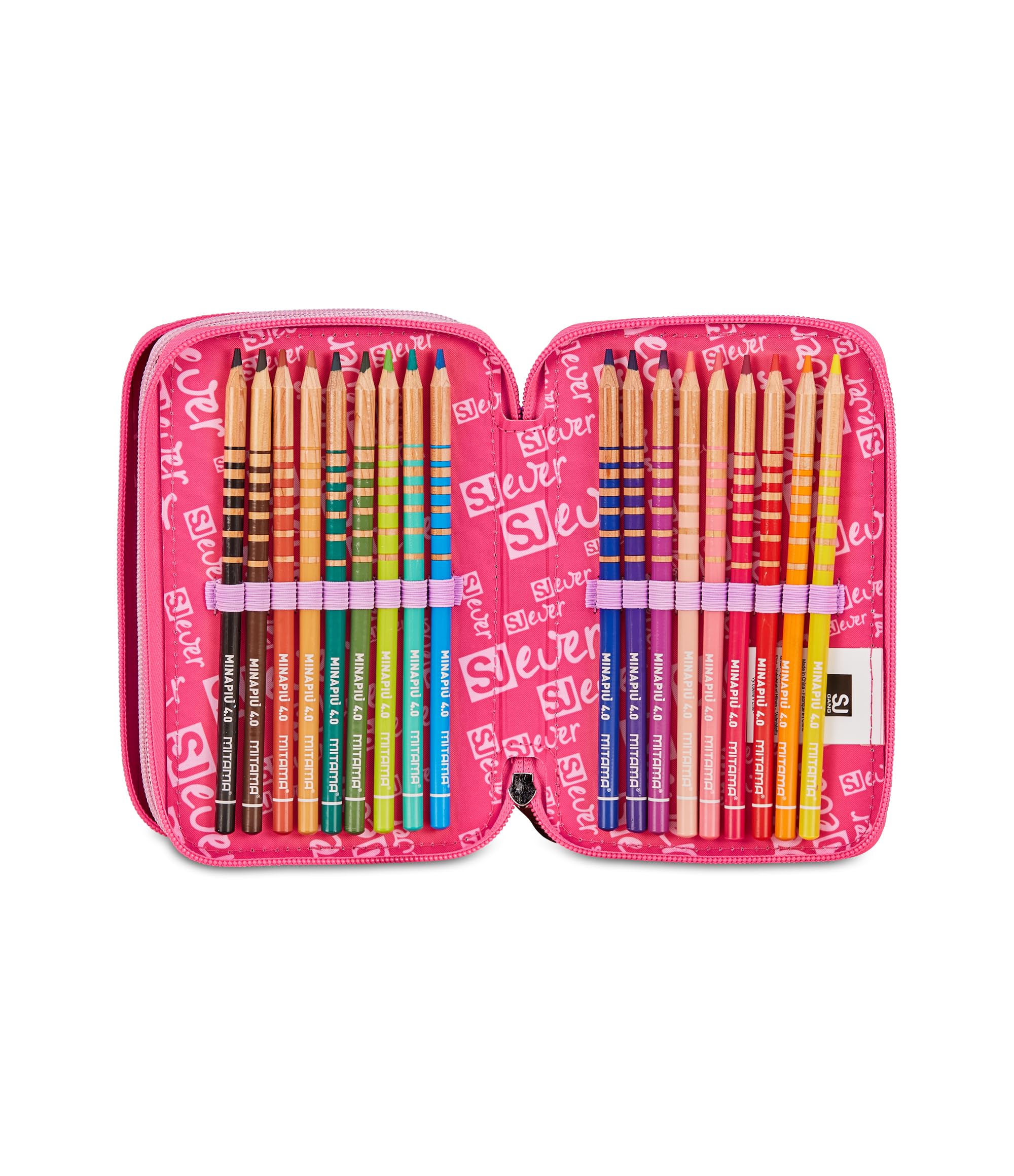 SJ GANG STYLE JAM GANG Astuccio Scuola 3 Zip, Rosa, Portapenne Triplo Scomparto Completo Di Penne, Matite, Colori, Accessori Zaino, Scuole Elementari, Bambina