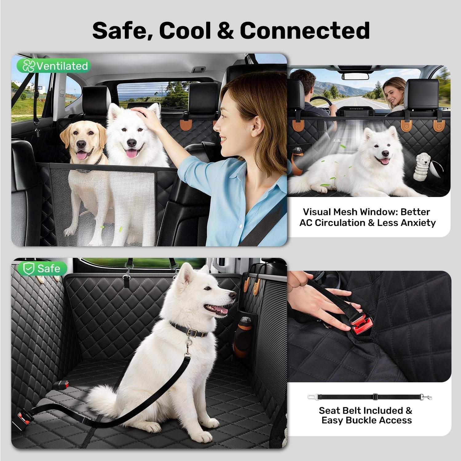 Zanch Heavy-Duty Dog Car Seat Cover, Flat Solid Back Seat Extender for Multi Large Dogs, Hard Bottom Supports 450 lb, Waterproof Scratchproof Hammock Protector, Standard for Cars, SUV, Trucks, Matte