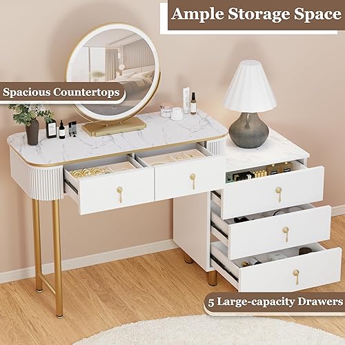 Miniatura 4 de Royal Windsor Escritorio de tocador de maquillaje con espejo y luces, mesa de tocador de maquillaje moderna, espejo LED de pantalla táctil de 3