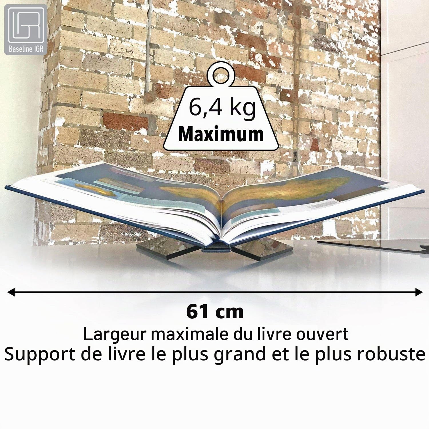 Large Black Acrylic Book Stand, 12.5" x 9.5" x 5.5”, Acrylic Book Holder, Open Bookstand for Display and Reading Cookbooks, Art Books, Bibles, Magazines - Home and Office