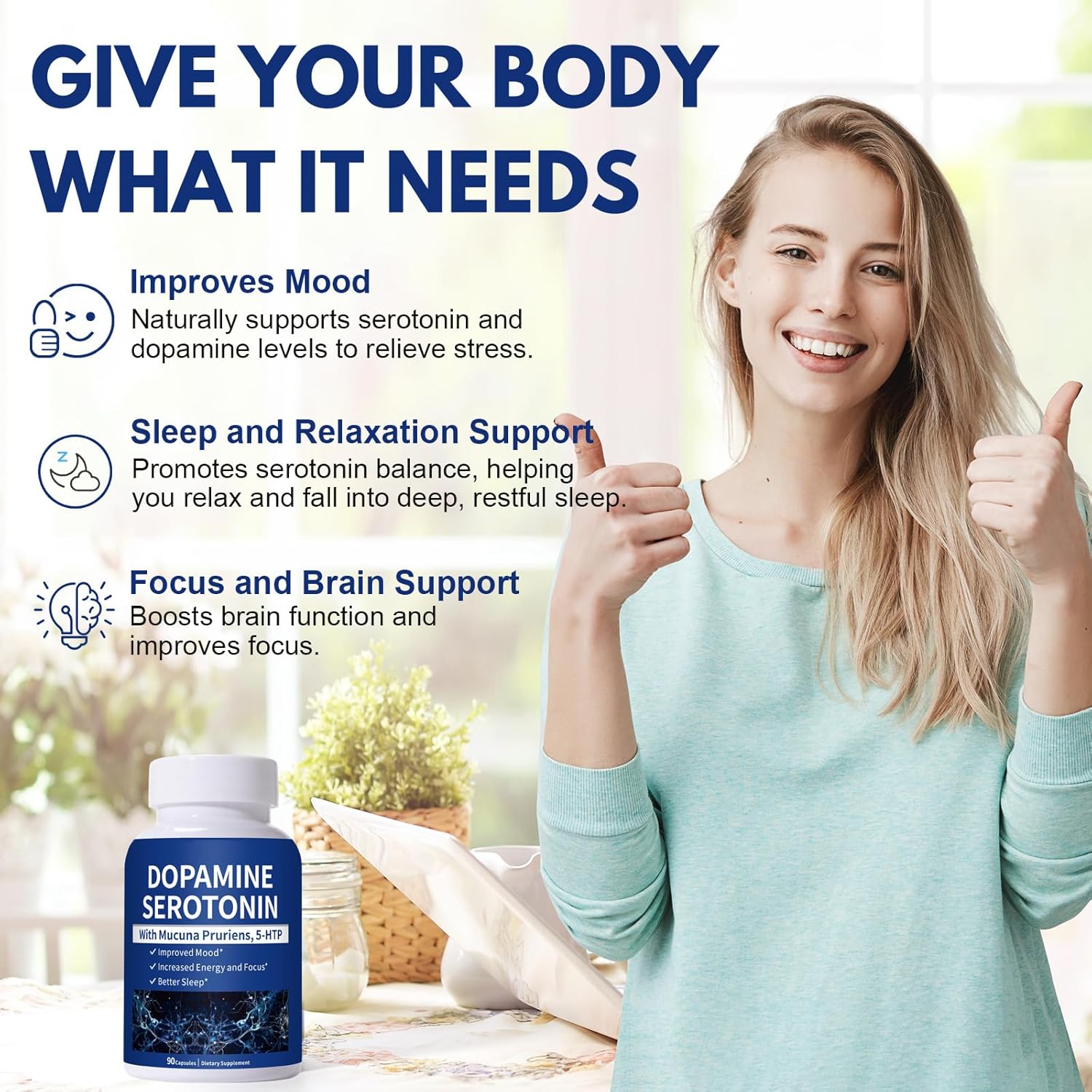 Serotonin and Dopamine Supplements – Natural Neurotransmitter Support with 5-HTP & Mucuna Pruriens – Boost Mood, Focus & Energy – 90 Capsules for Women & Men - Image 3