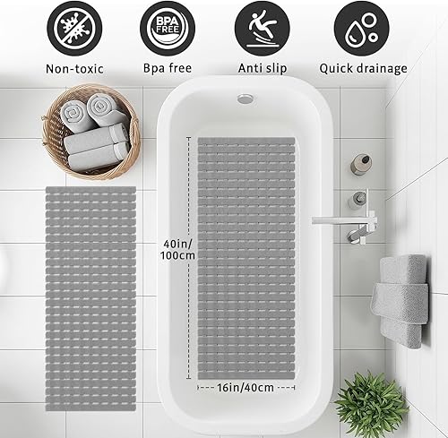 Miniatura 2 de XIYUNTE Tapete de ducha antideslizante para bañera, tapete de baño de PVC de 40 x 16 pulgadas, tapete de ducha antideslizante para ducha interior,