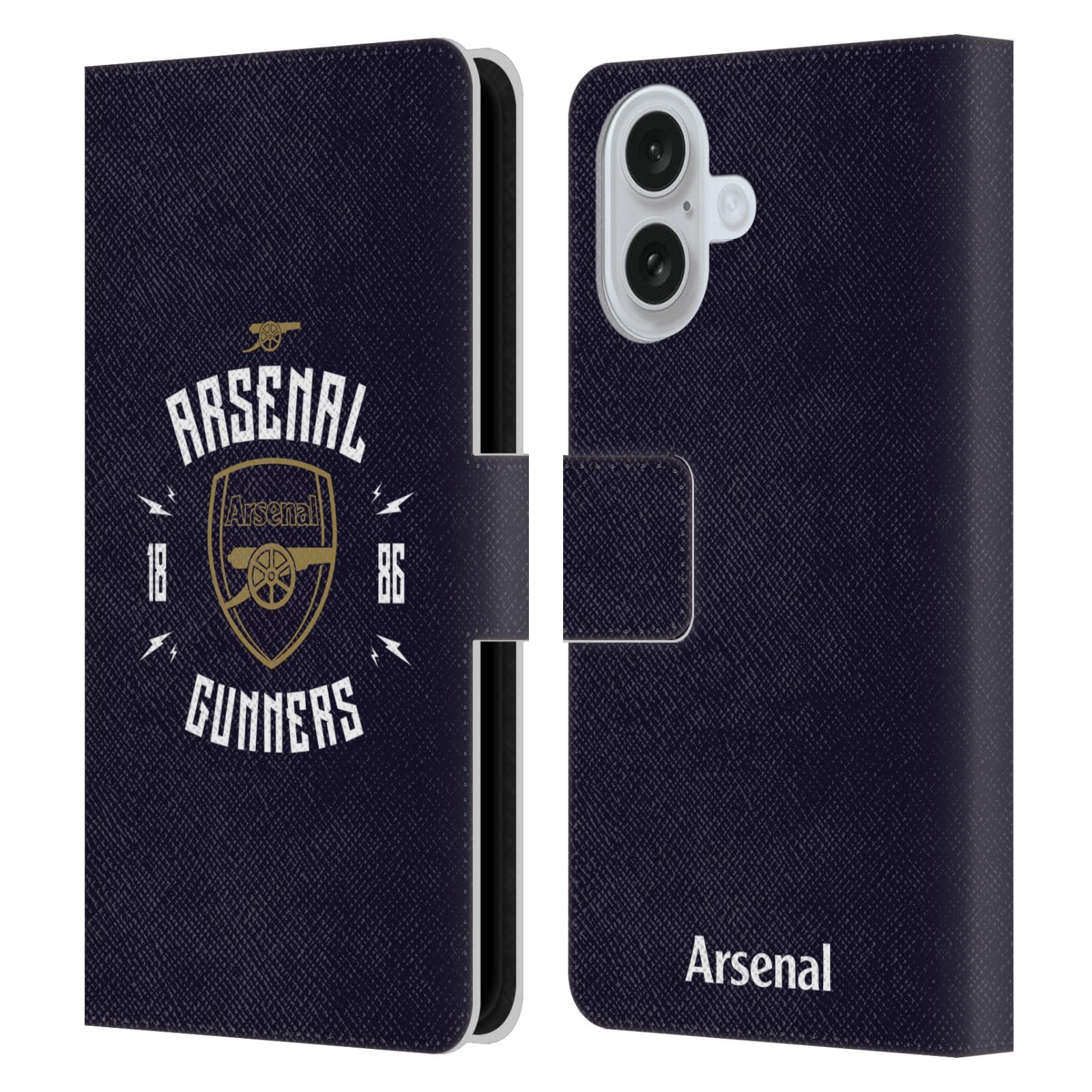 Head Case Designs Officially Licensed Arsenal FC Gunners Typography Leather Wallet Case Compatible With Apple iPhone 16
