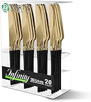 Vista 119 de Party Bargains Disposable Plastic Black Gold Cutlery Set, Infinity Modern Design Utensils, 40 Pack: 16 Forks, 8 Knives, 16 Spoons