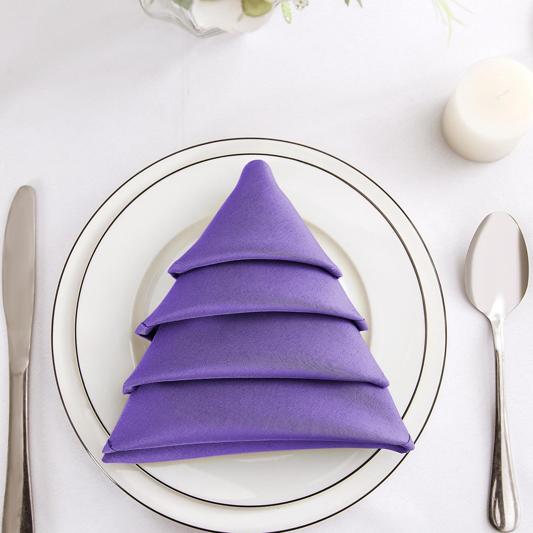 Bailarina Juego de servilletas de tela de 120 x 17 pulgadas, lavables, servilletas cuadradas de poliéster a granel con bordes dobladillos, ideales para banquetes, fiestas y bodas, color morado