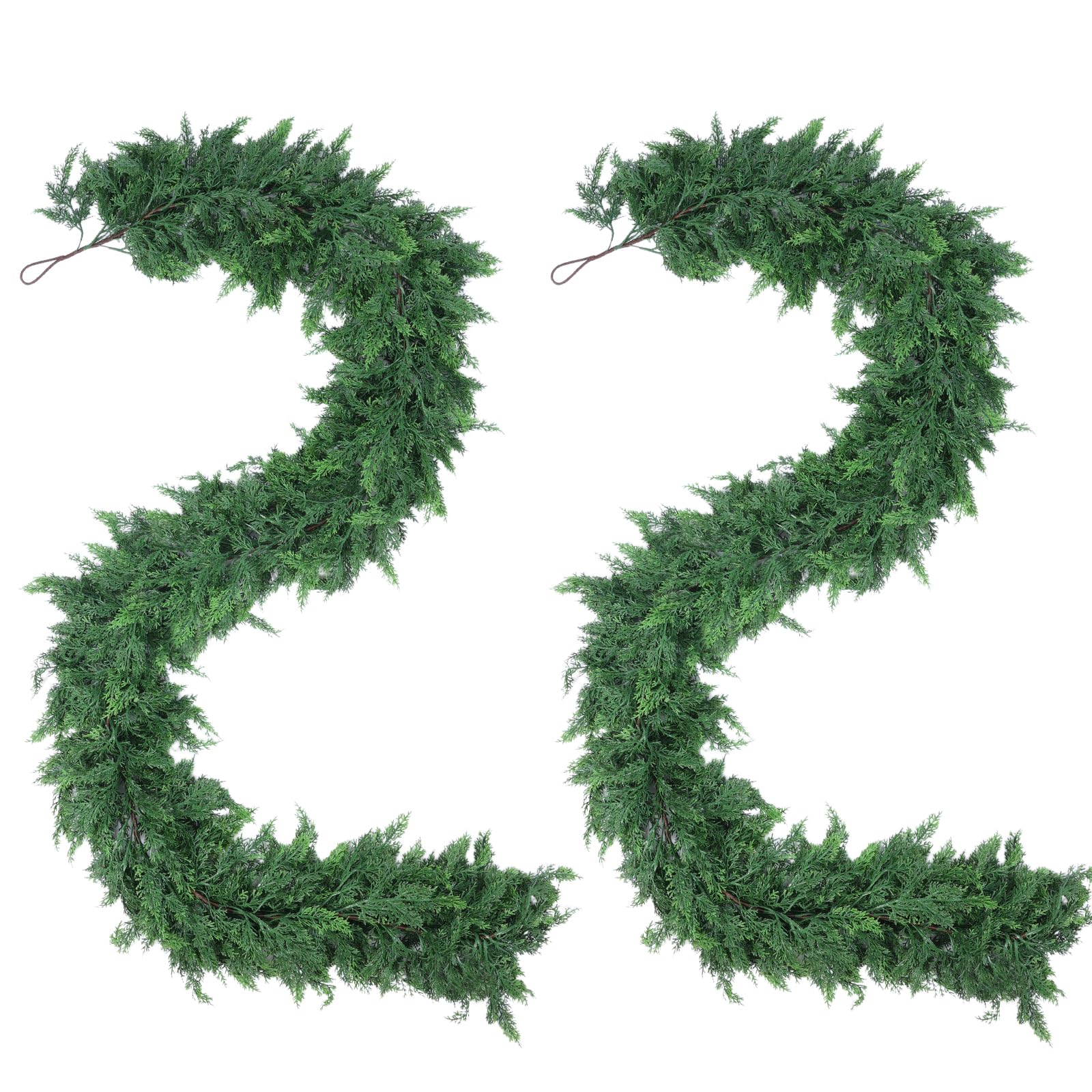Rowfad Lot de 2 guirlandes de cèdre de Noël de 2,7 m - Guirlande de verdure artificielle verte réaliste pour table, cheminée, mur, intérieur et extérieur - 2,7 m